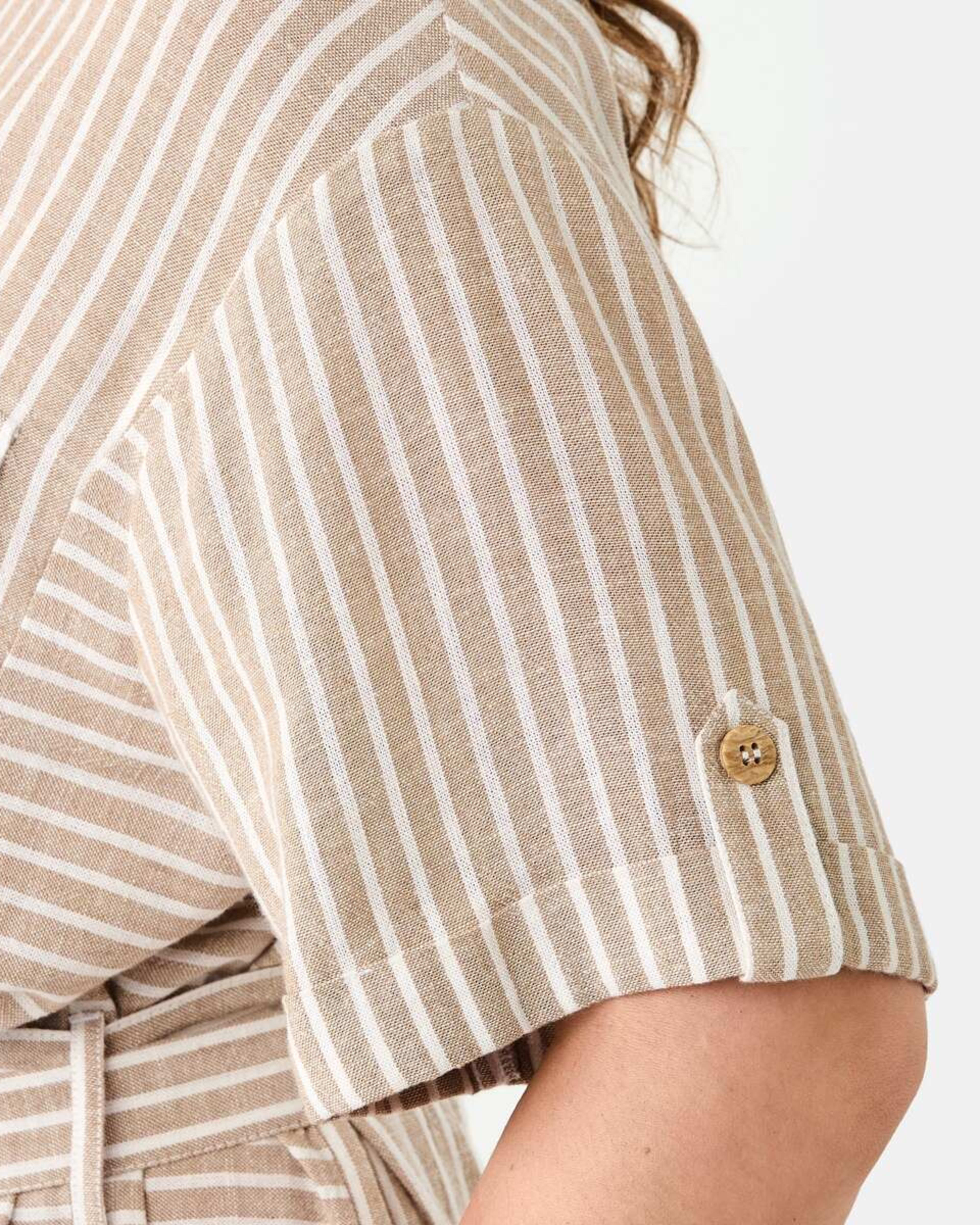 7 Short Sleeve Utility Shirt Midi Dress RESORT STRIPE DUNE BEIGE, 7 of 9