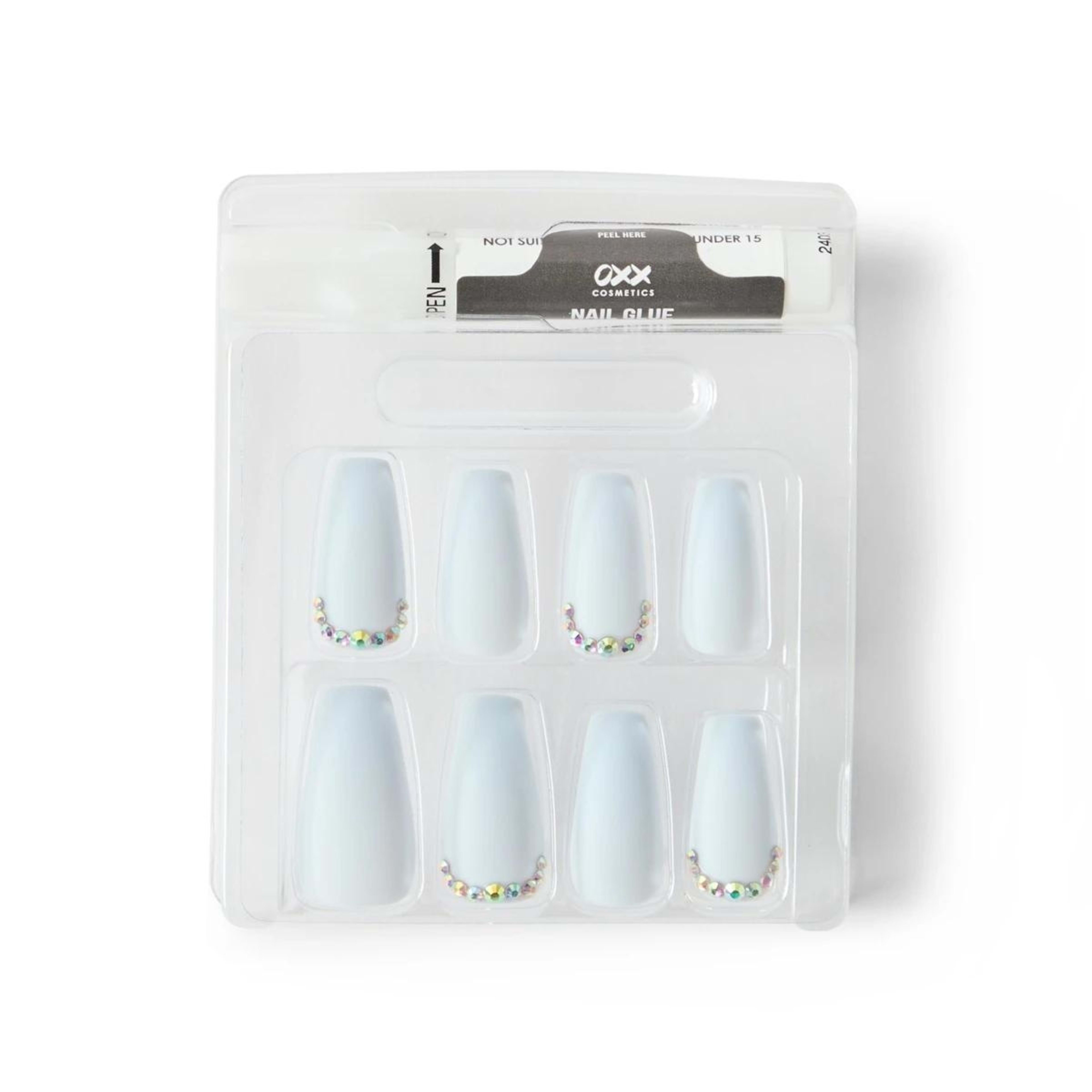 4 OXX Cosmetics 24 Pack Artificial Nails with Adhesive - Squareletto Shape, Blue, 4 of 5