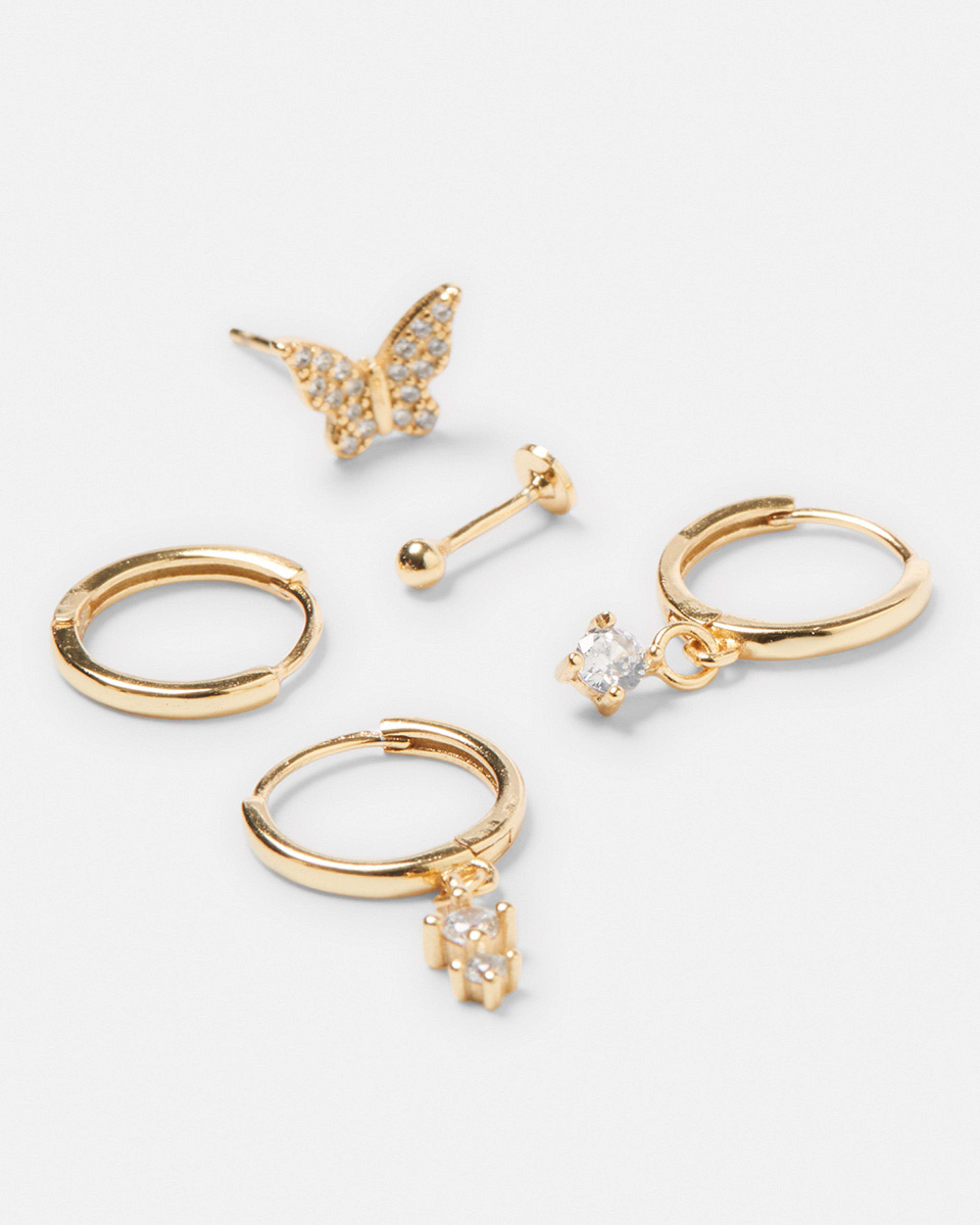 5 Pack Gold Plated Sterling Silver Butterfly Stack Earrings Kmart