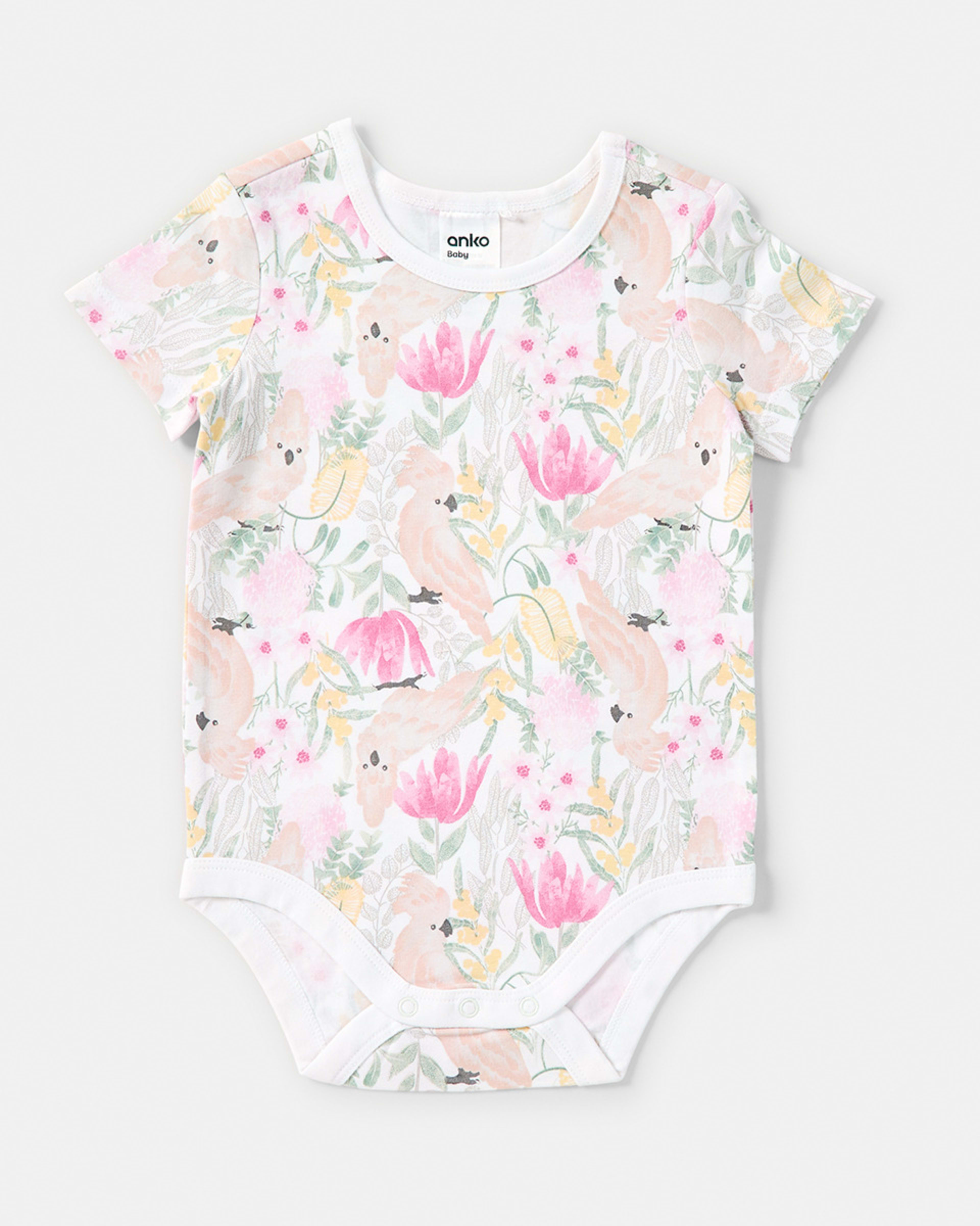 3 3 Pack Short Sleeve Bodysuits Aus Floral, 3 of 8