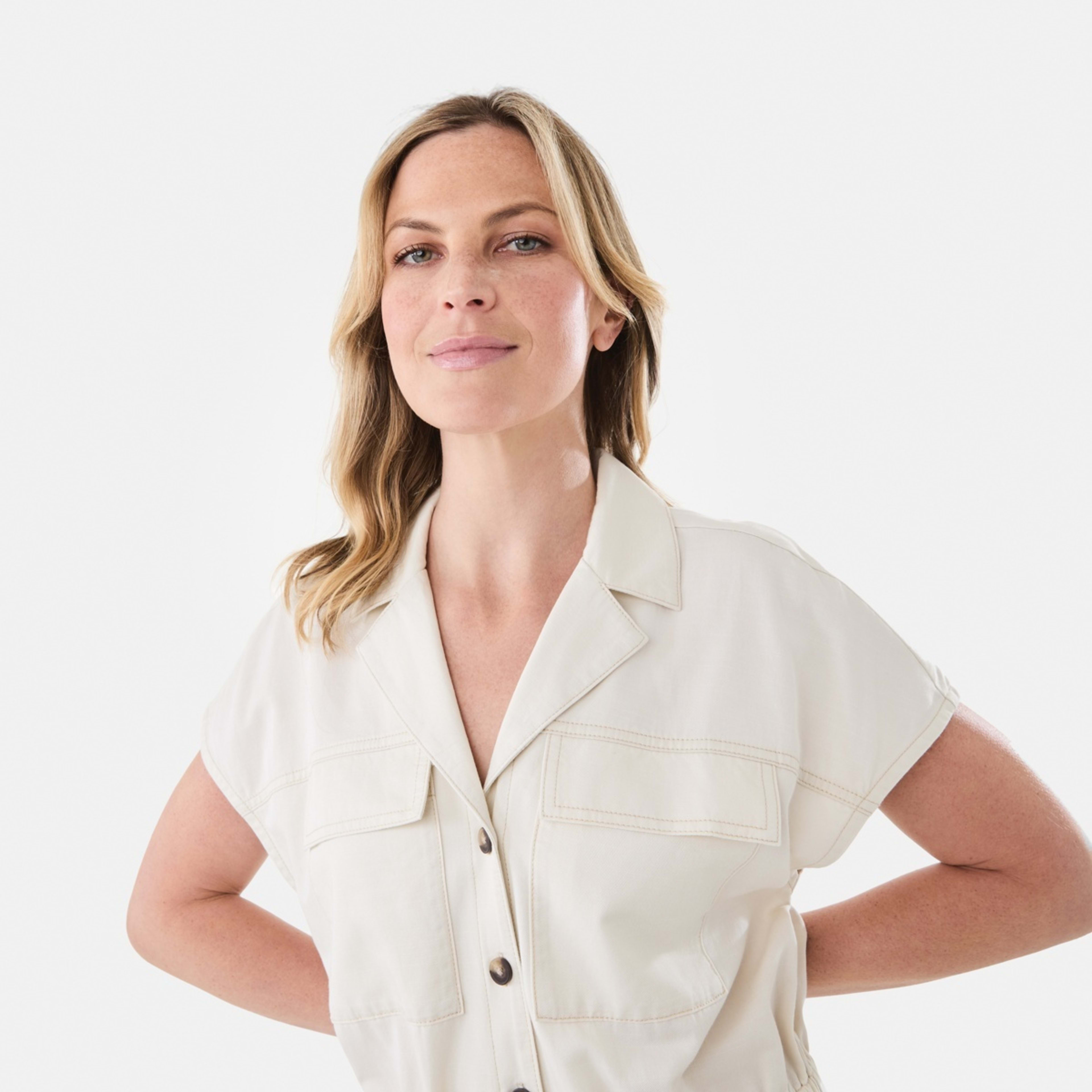 4 Short Sleeve Utility Playsuit Bge Cream, 4 of 8