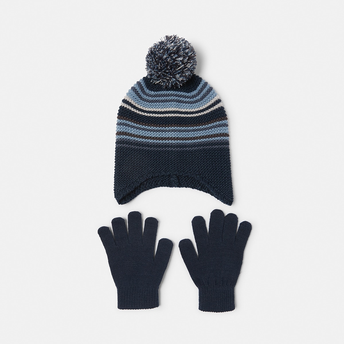 Street Essentials Boys Striped Mitten Cap Gloves