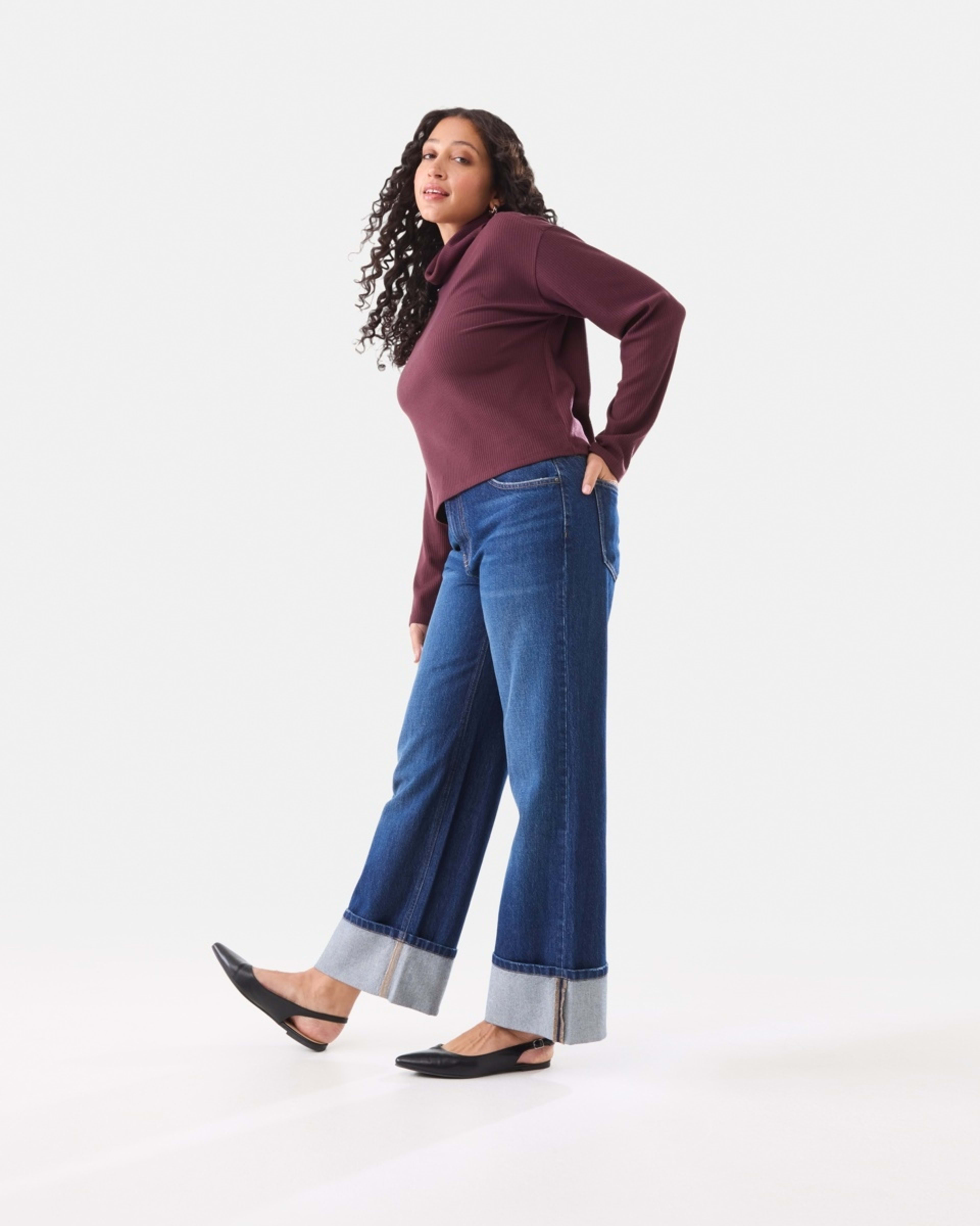 3 Long Sleeve Rib Turtleneck Top Mulberry, 3 of 7