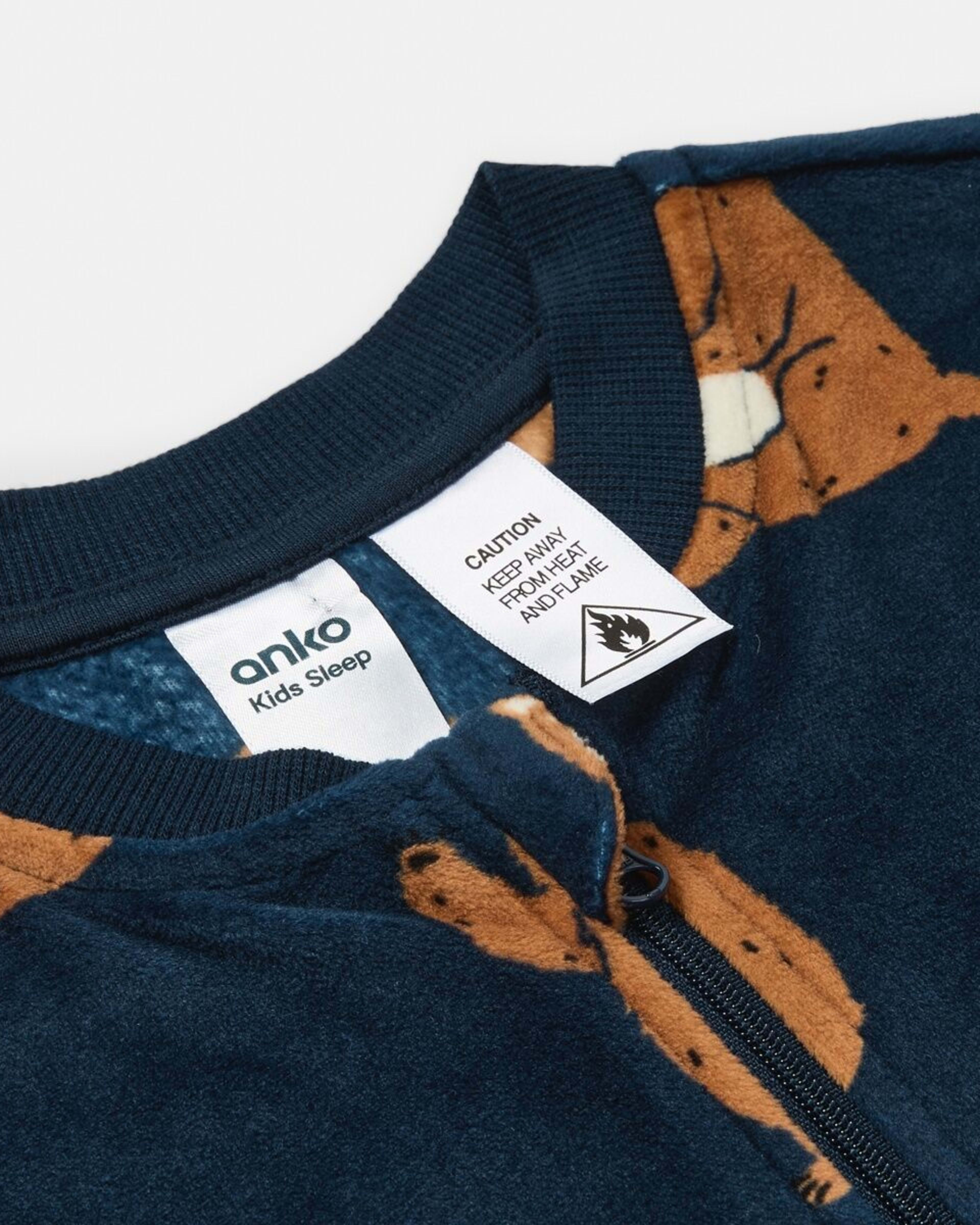 8 Fleece All-In-One Sleepsuit Navy Dino Linework, 8 of 9