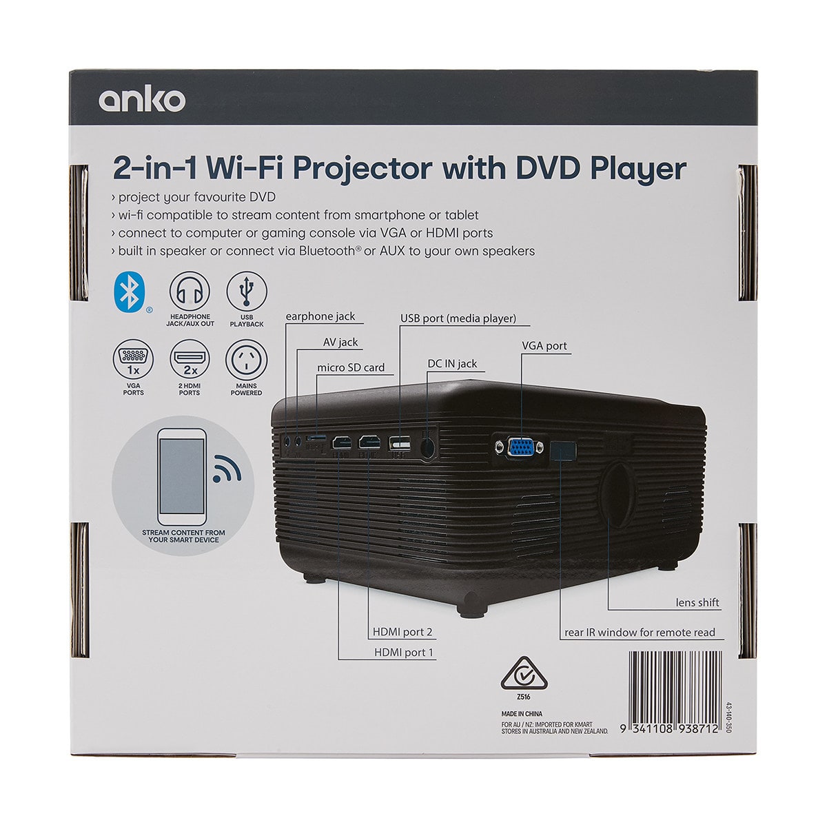 2-in-1 Wi-Fi Projector with DVD Player 