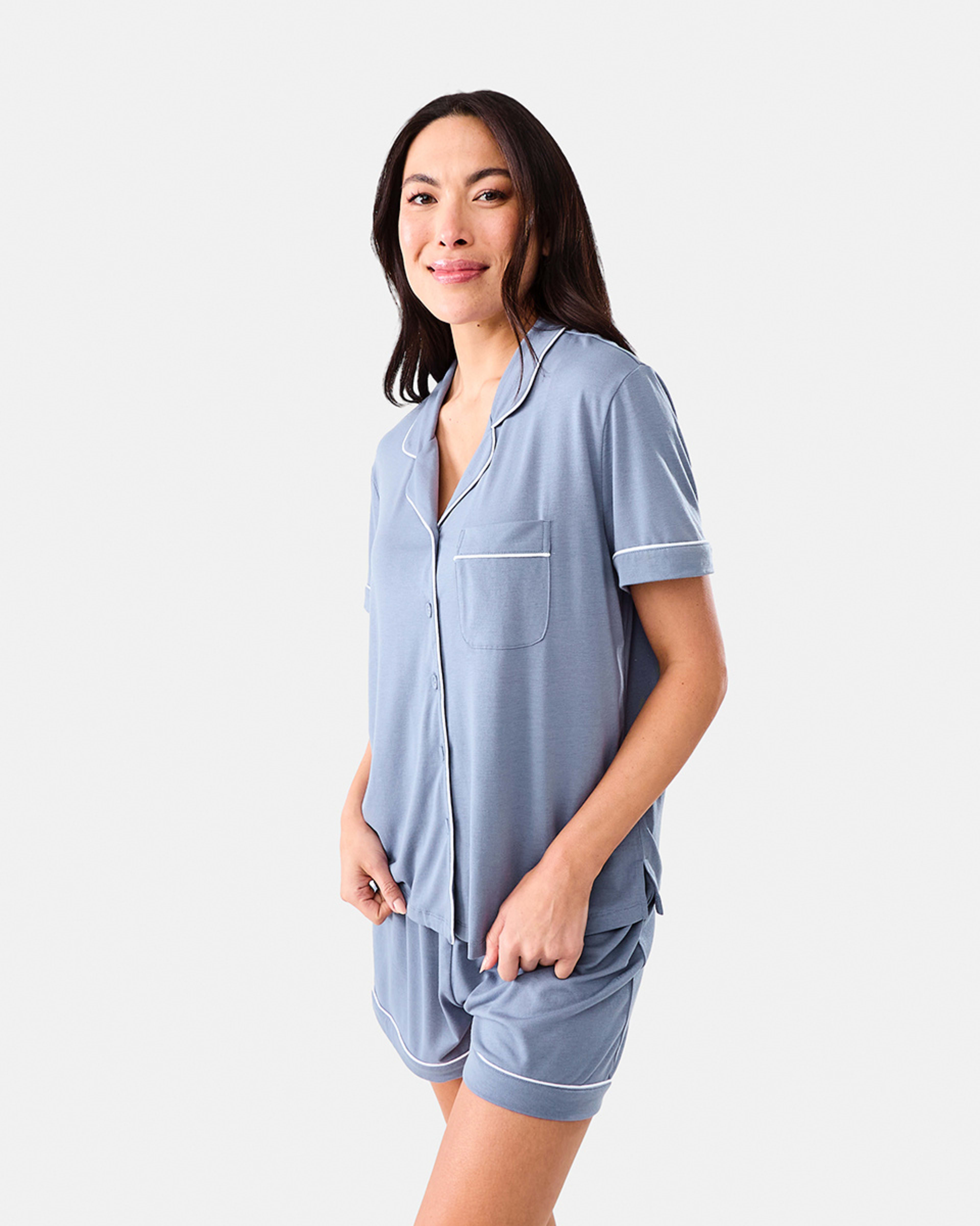 2 Short Sleeve Top and Shorts Comfort Pyjama Set Steel Grey, 2 of 8