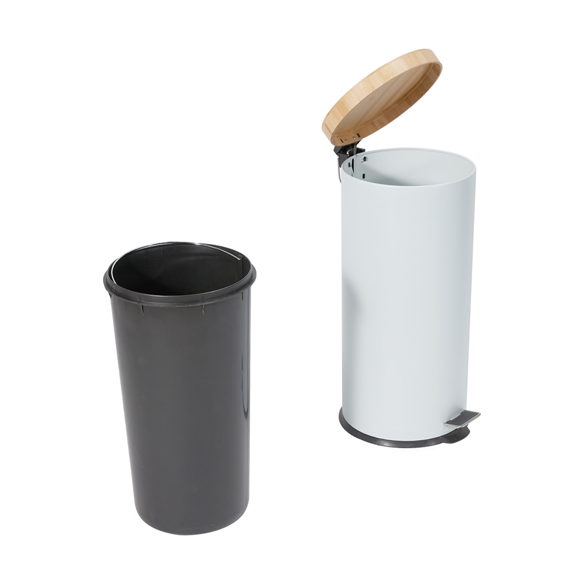 2 Pack Bamboo Lid White Pedal Bins Kmart