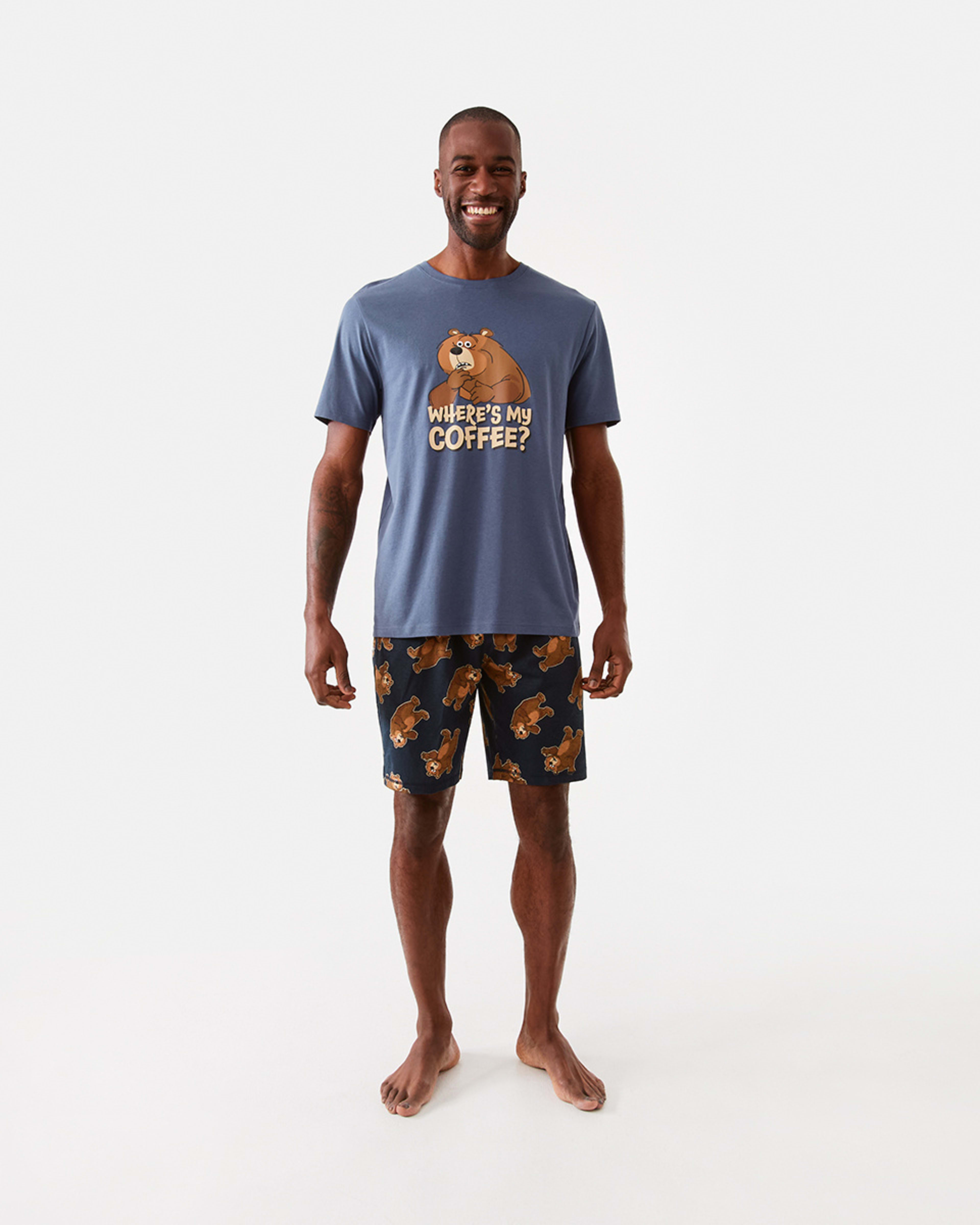 8 Short Sleeve Knit Short Pyjama Set Caff Bear, 8 of 8