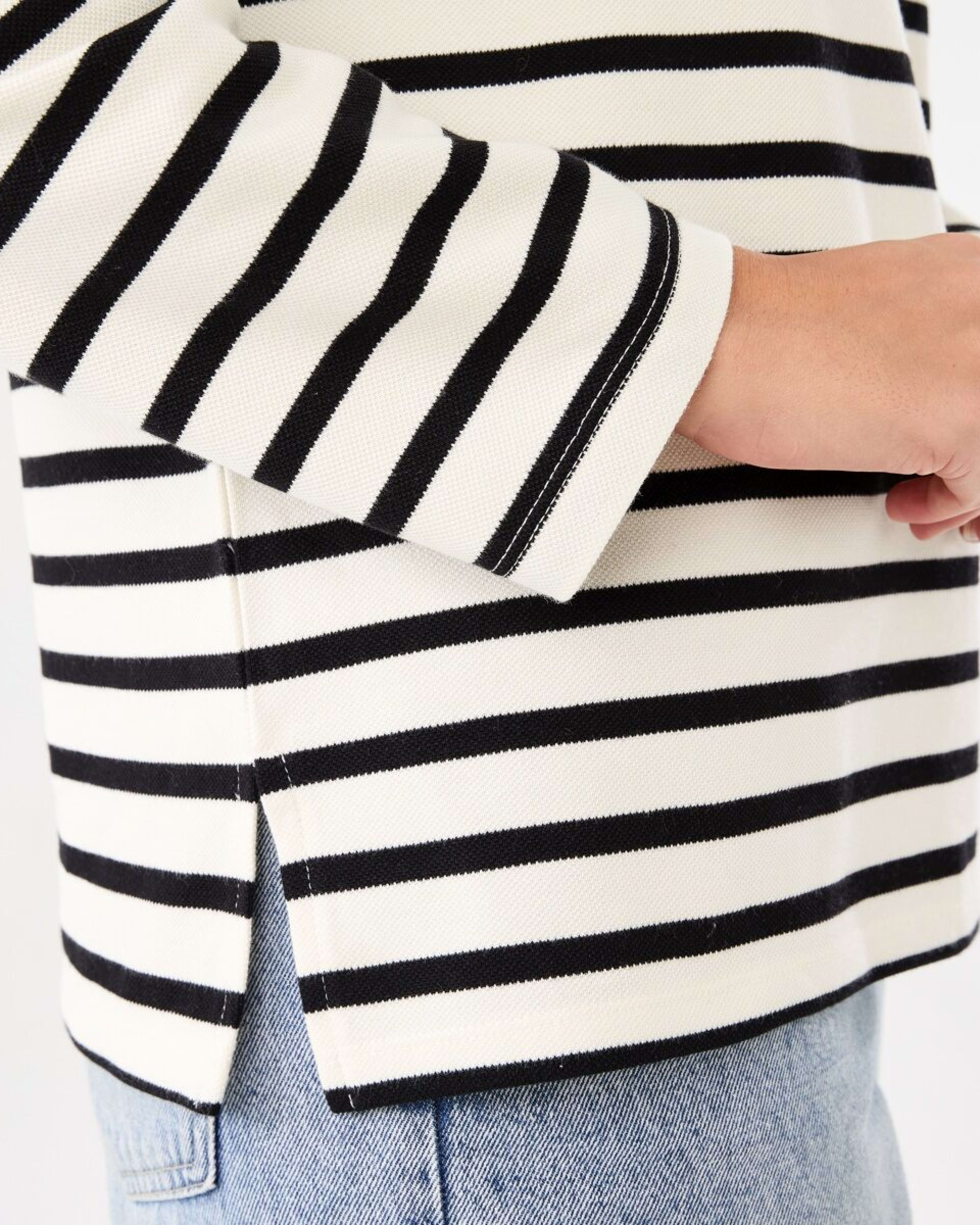 6 Long Sleeve Pique Top Beige Str, 6 of 6