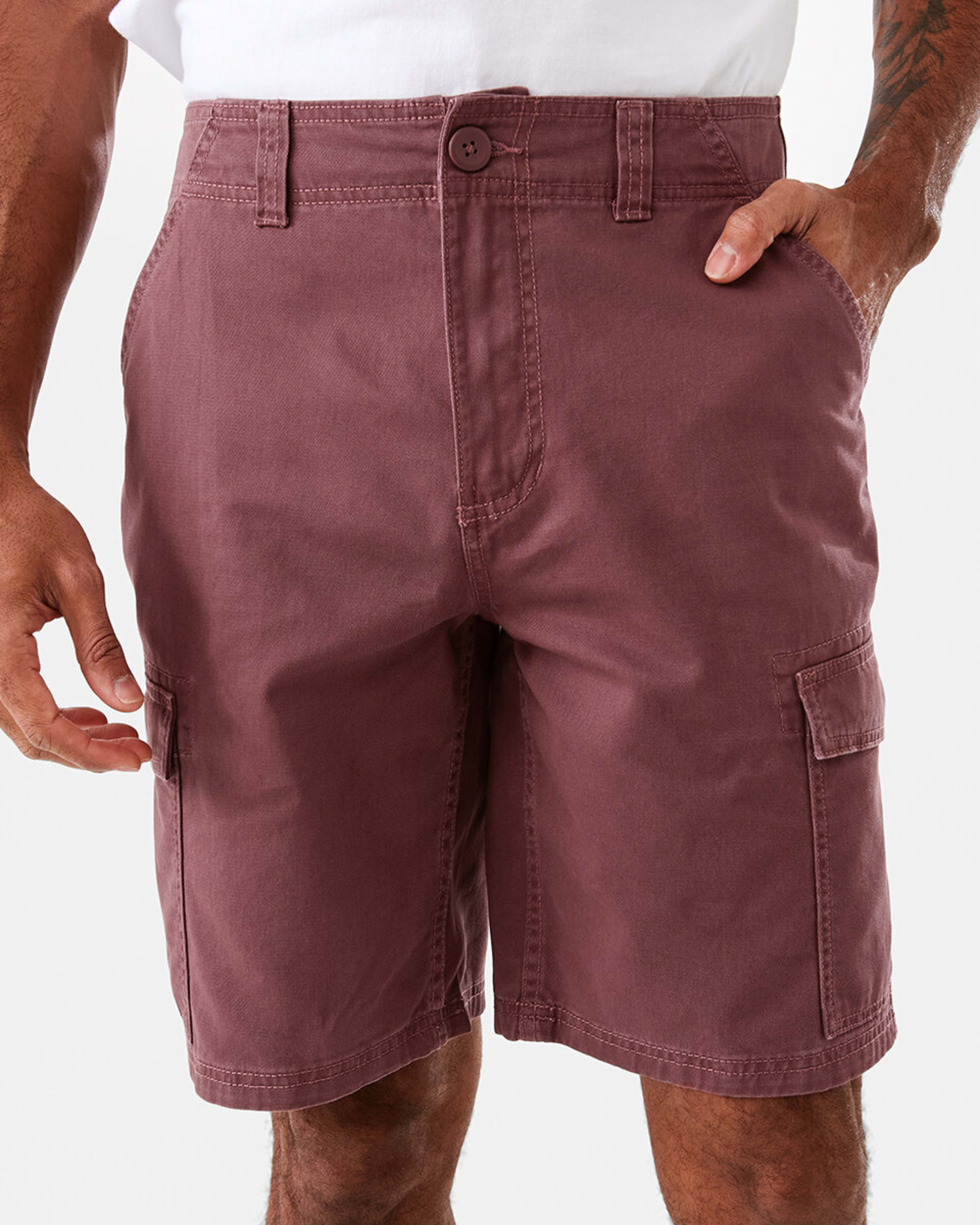 1 Fixed Waist Cargo Shorts Red Brick