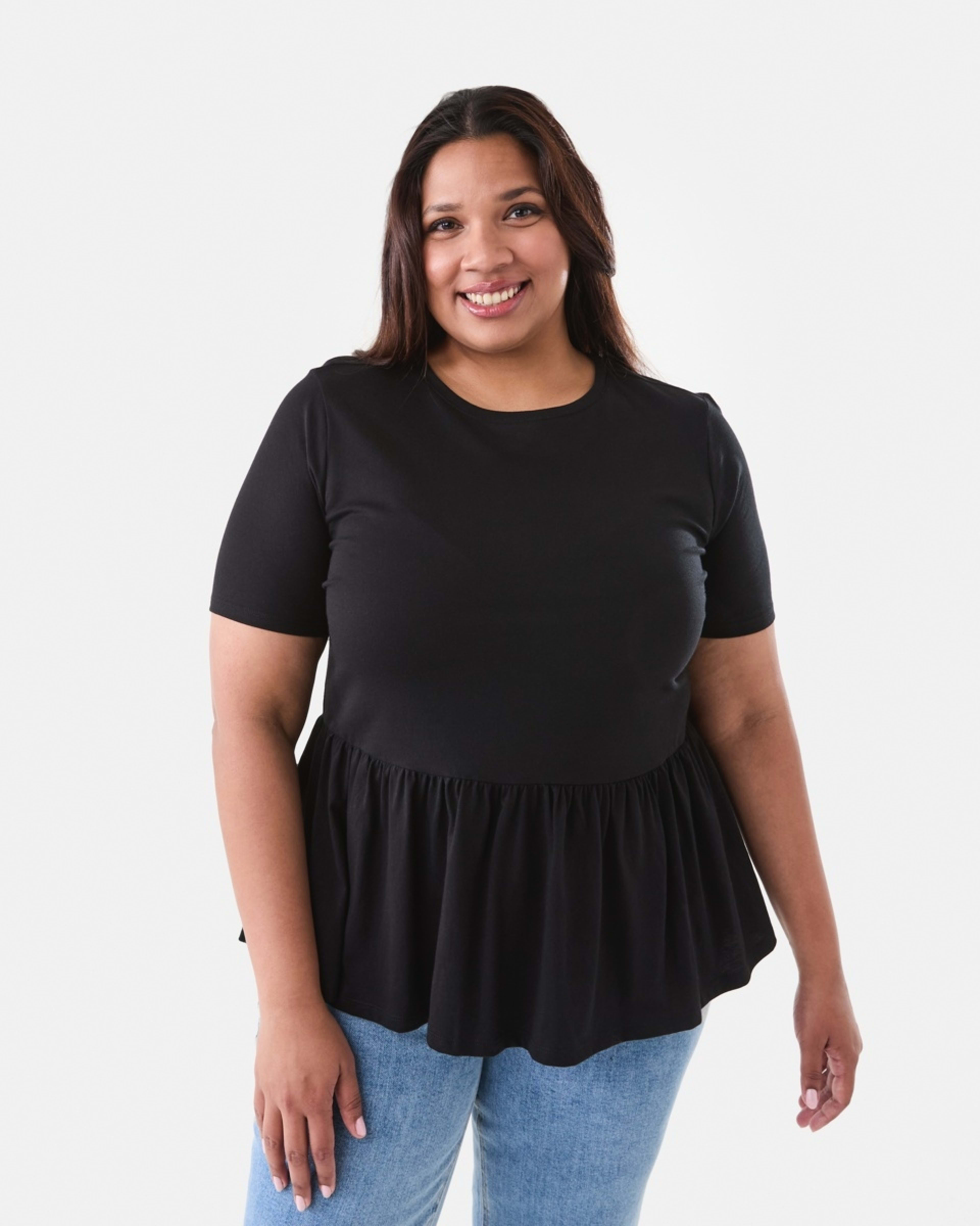 1 Curve Short Sleeve Peplum Top Black