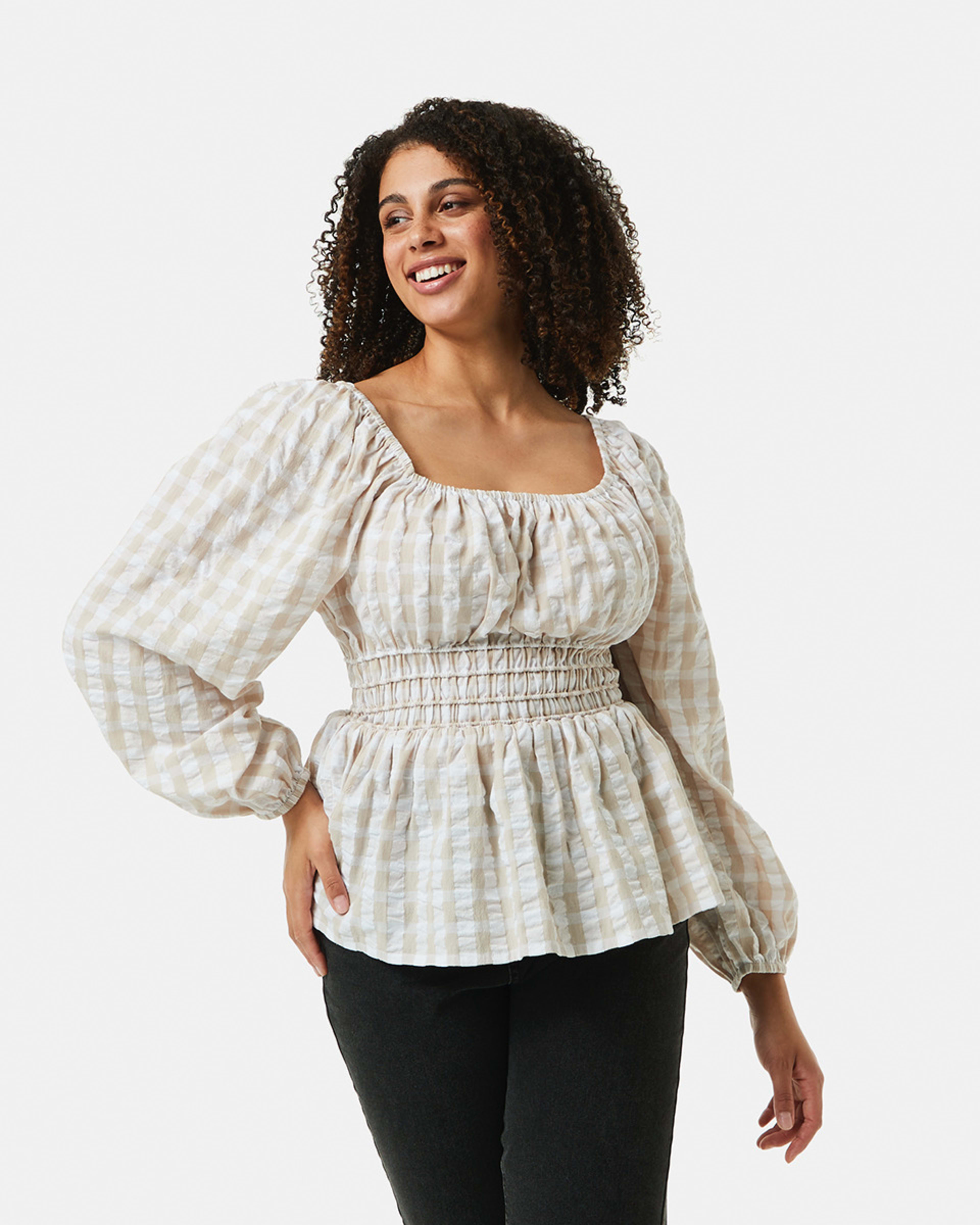 Long Sleeve Shirred Bodice Top Kmart