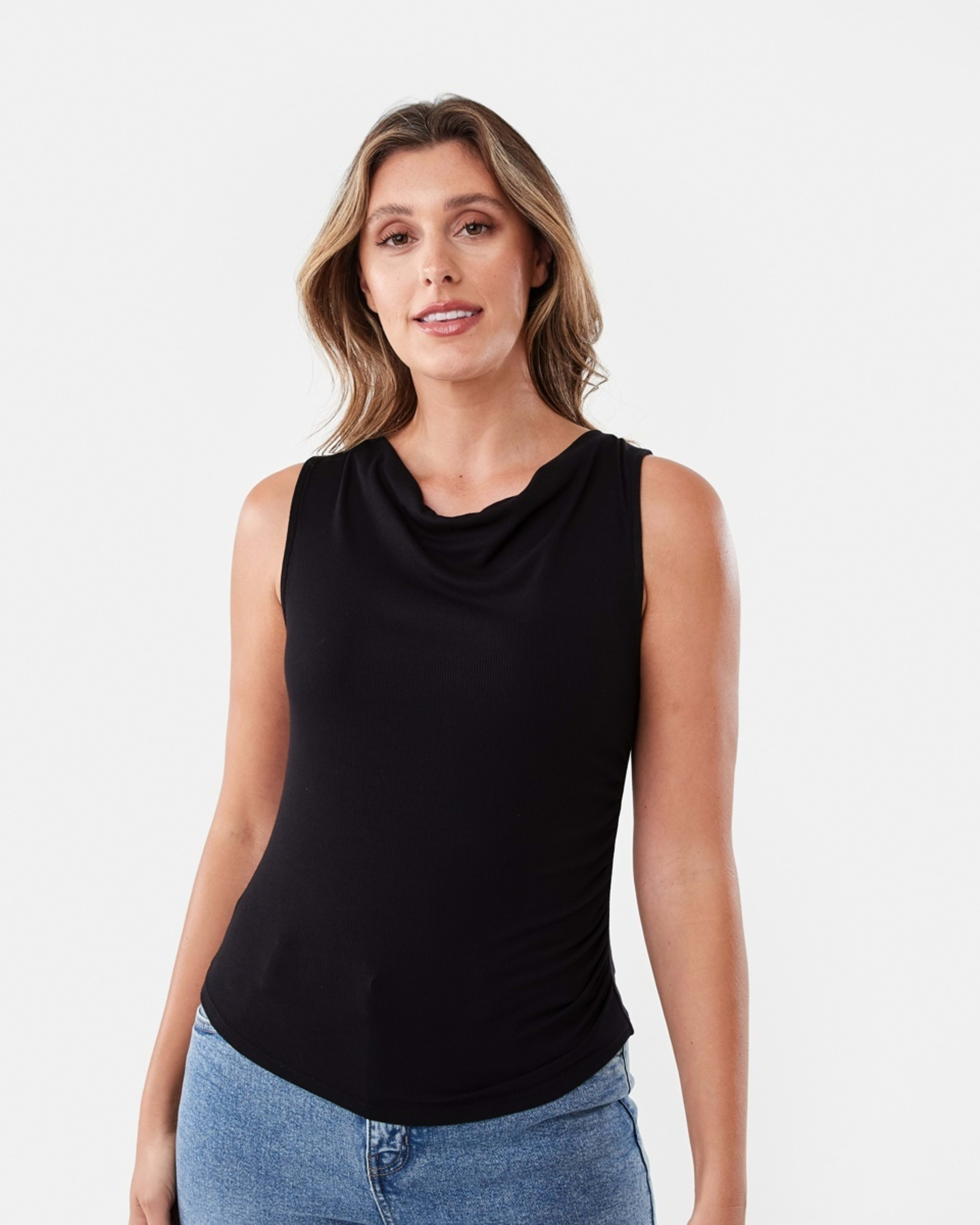 1 Sleeveless Drape Cowl Neck Top BLACK, 1 of 6