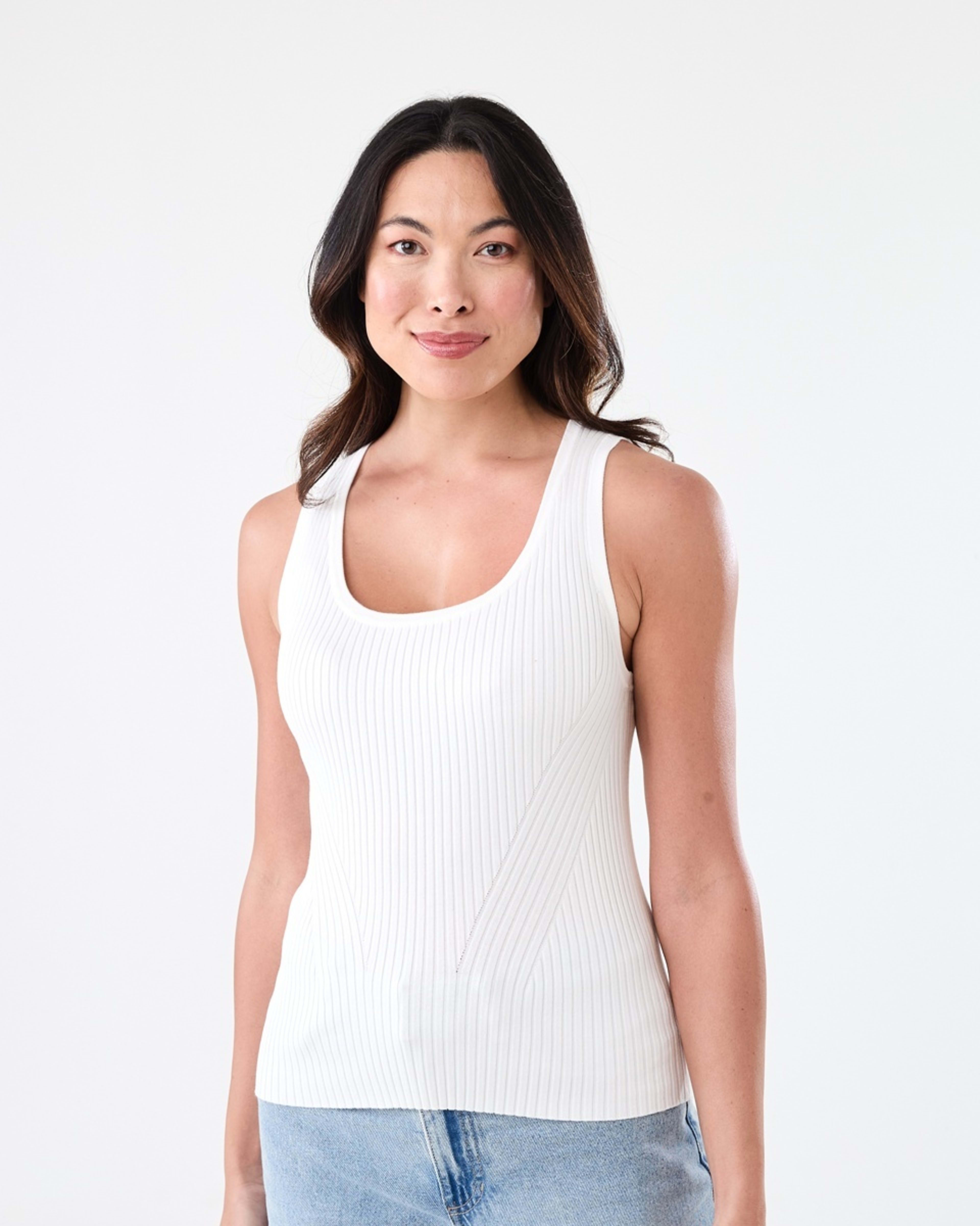 1 Sleeveless Panelled Scoop Neck Tank Ecru