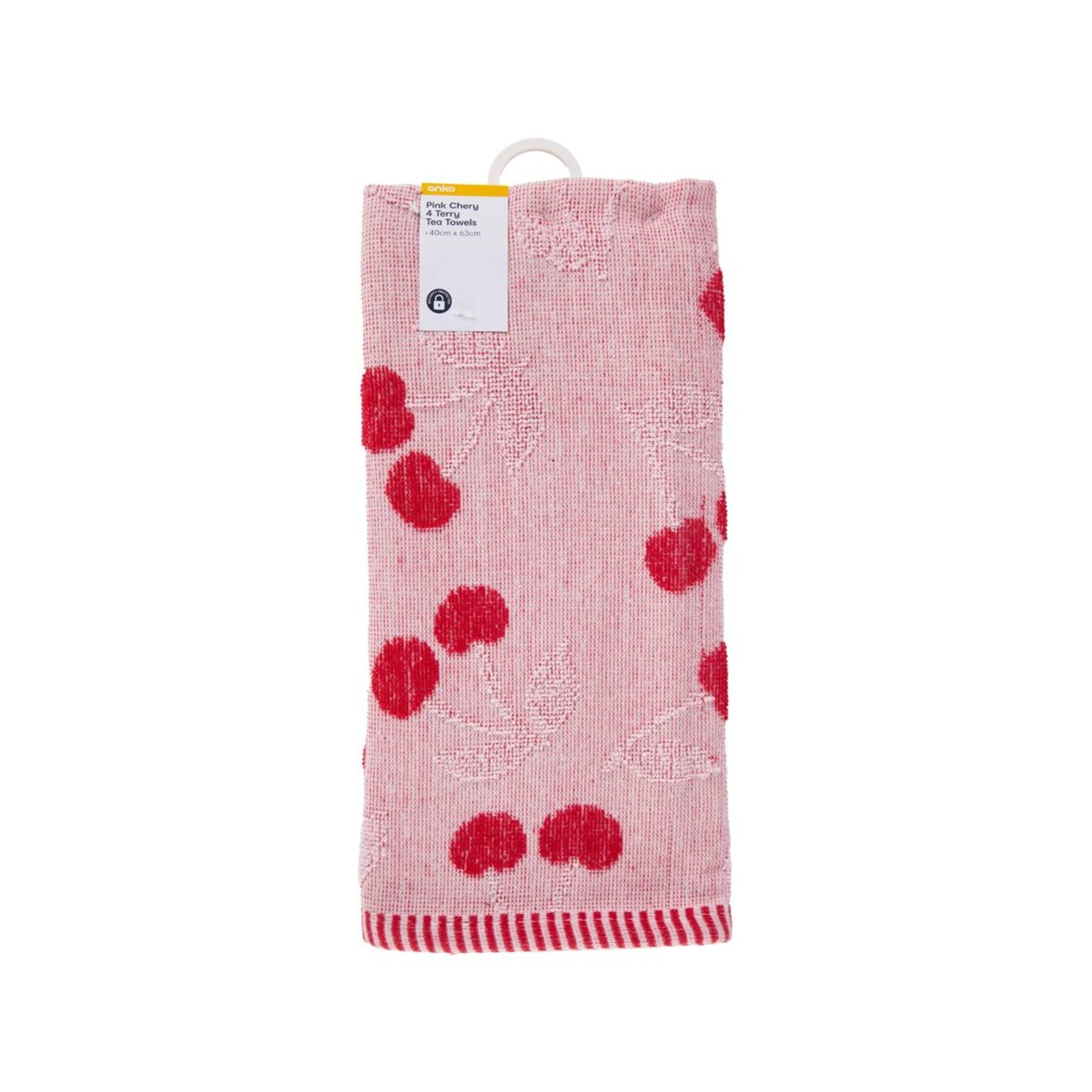 7 4 Pack Pink Cherry Terry Tea Towels, 7 of 7