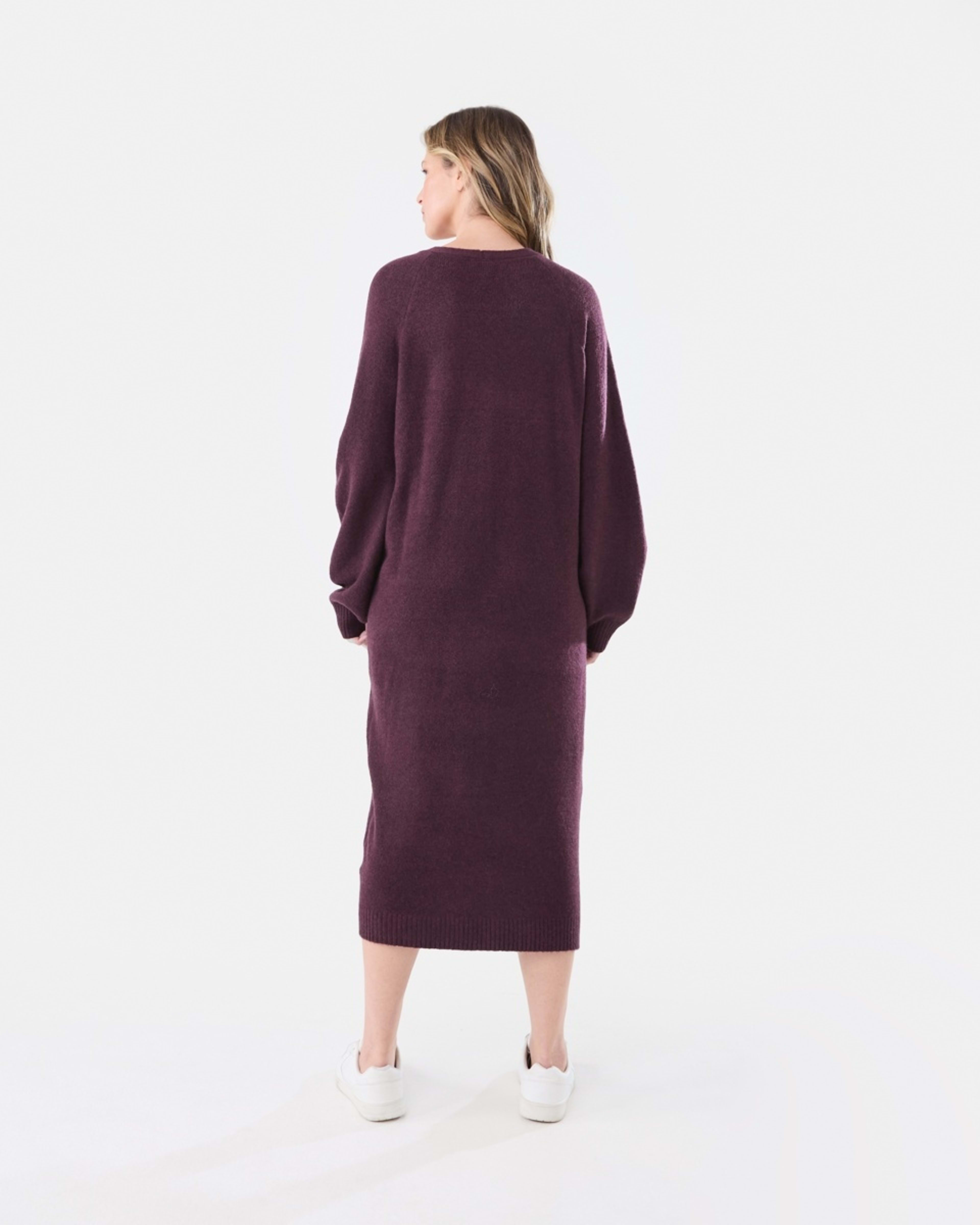 3 Long Sleeve Cardigan Knit Midi Dress Mulberry, 3 of 5
