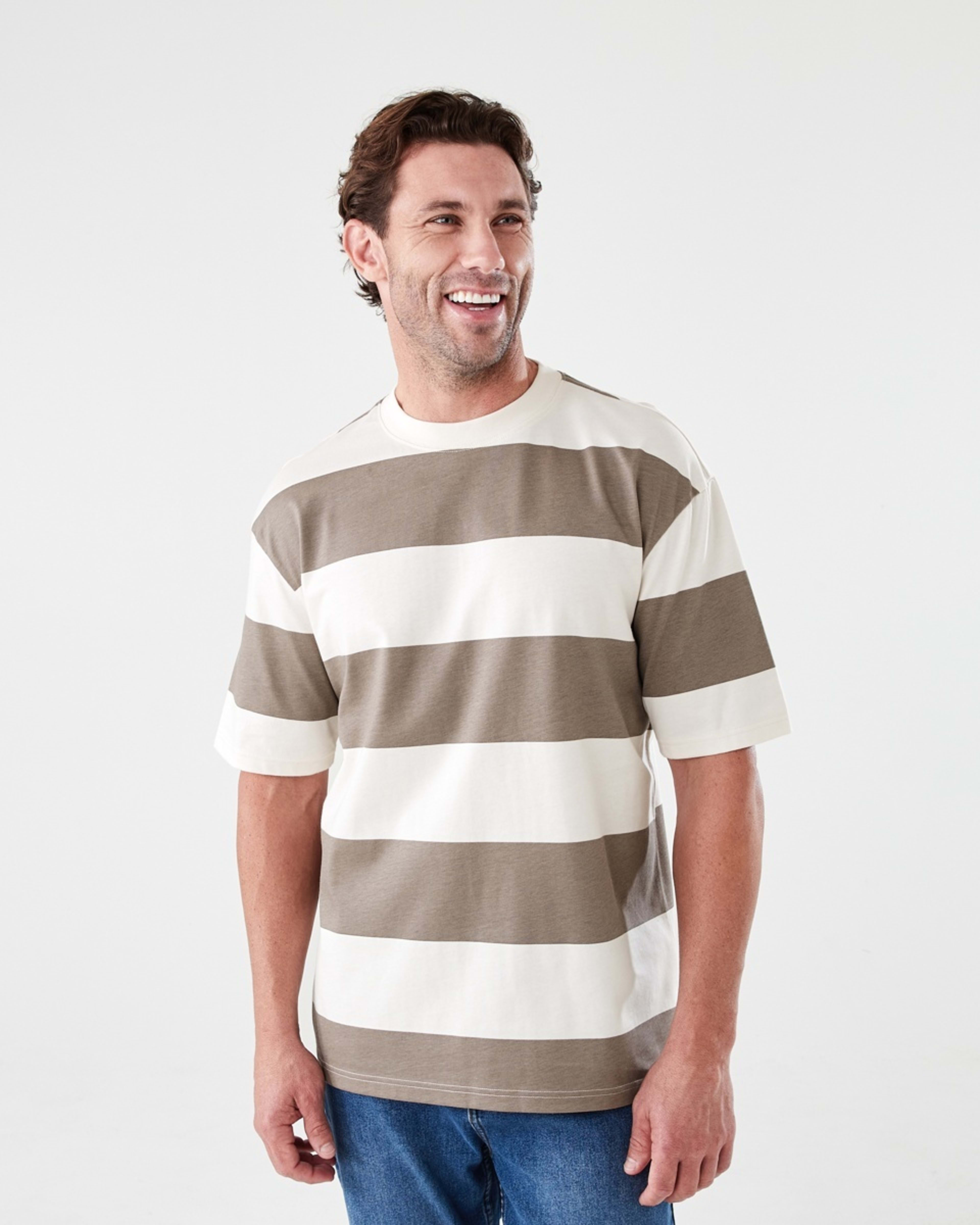 1 Oversized Stripe T-shirt BOLD STRIPES YOUTH DRIFT BROWN, 1 of 5