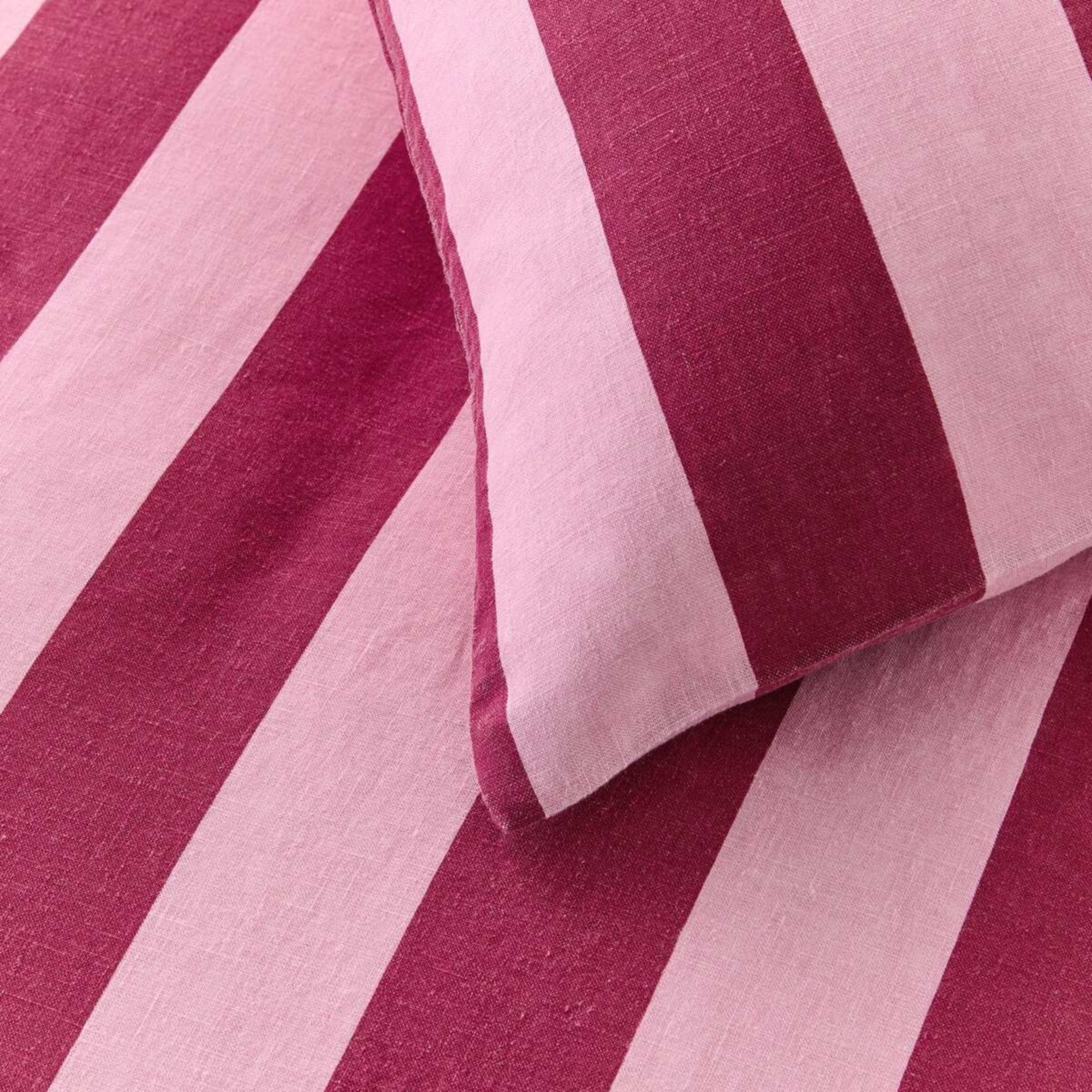 3 Stripe Linen Cotton Quilt Cover Set - Queen Bed, Berry, 3 of 7