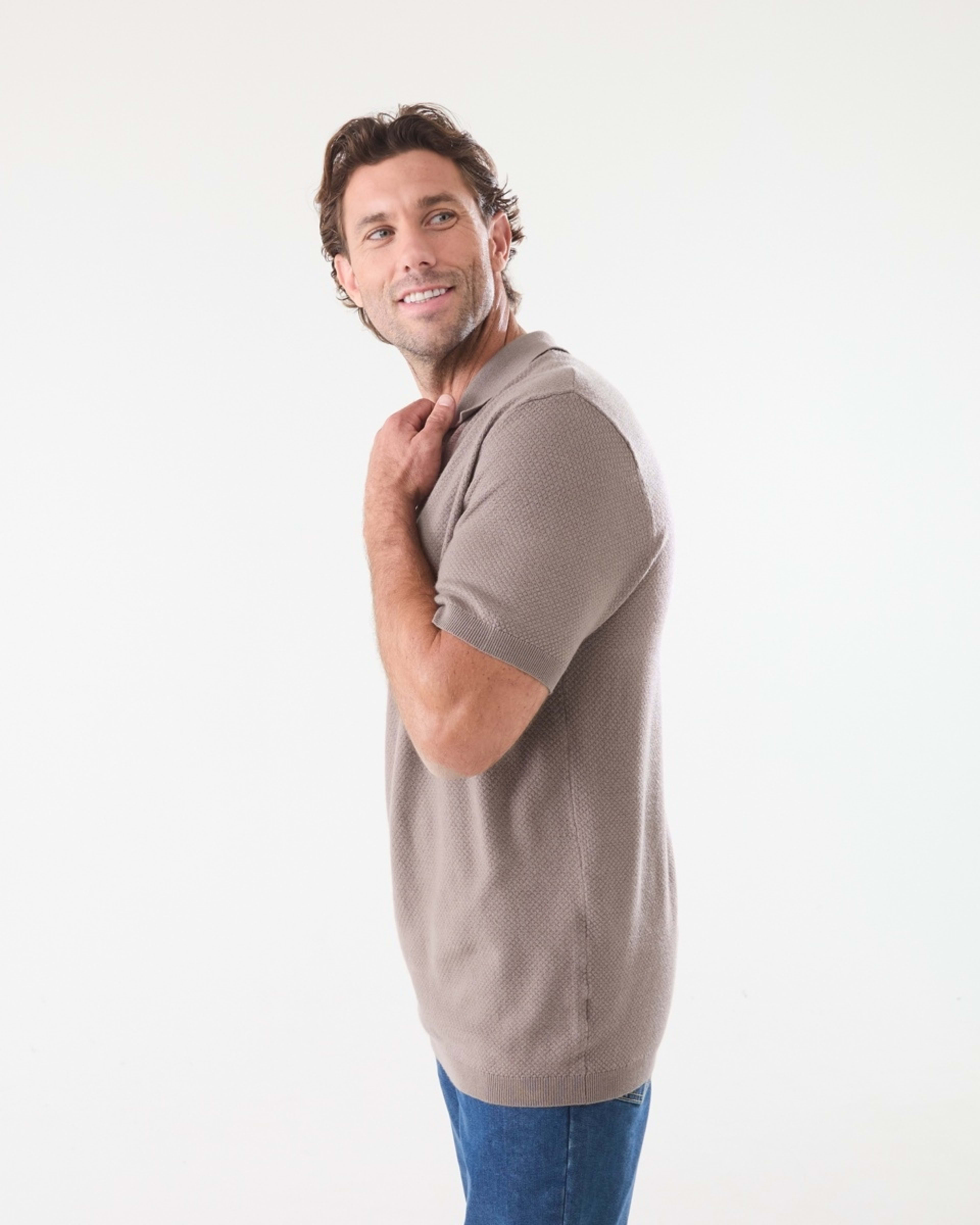 2 Button Up Knit Polo Shirt Brn Marle, 2 of 5