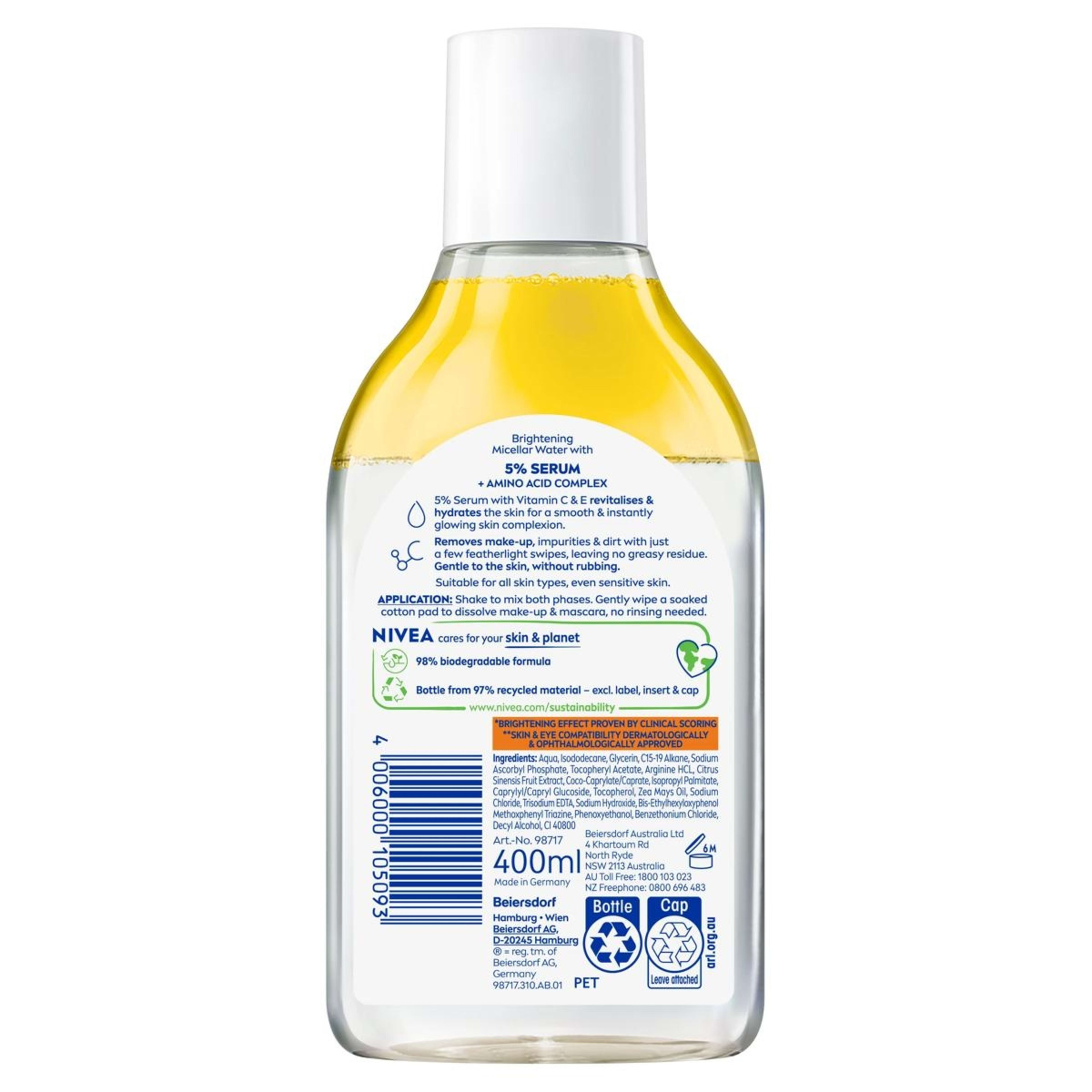 2 Nivea Brightening Micellar Water 400ml - 5% Serum with Vitamin E and C and Amino Acid Complex, 2 of 7