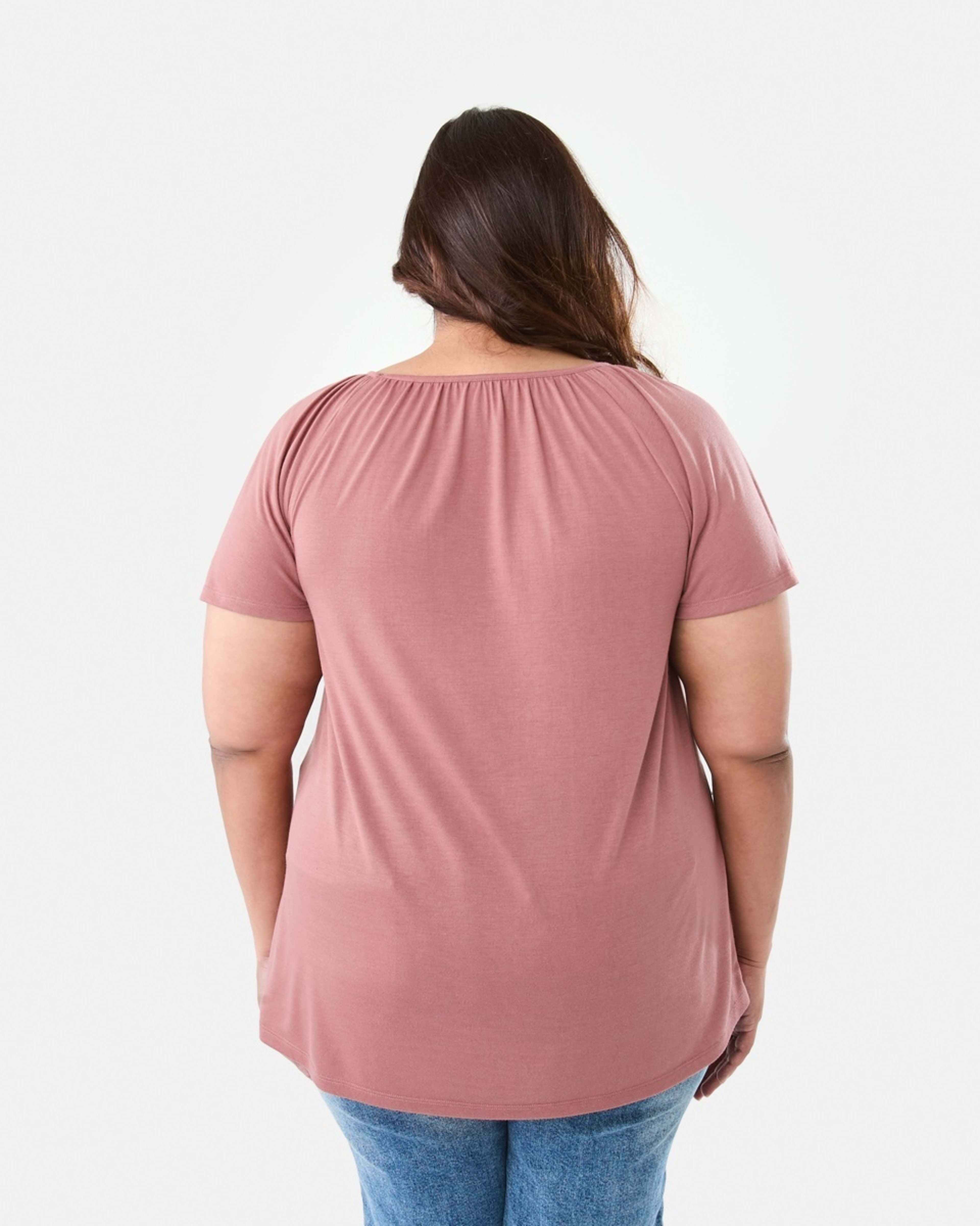 3 Curve Short Flutter Sleeve T-shirt Soft Red, 3 of 5