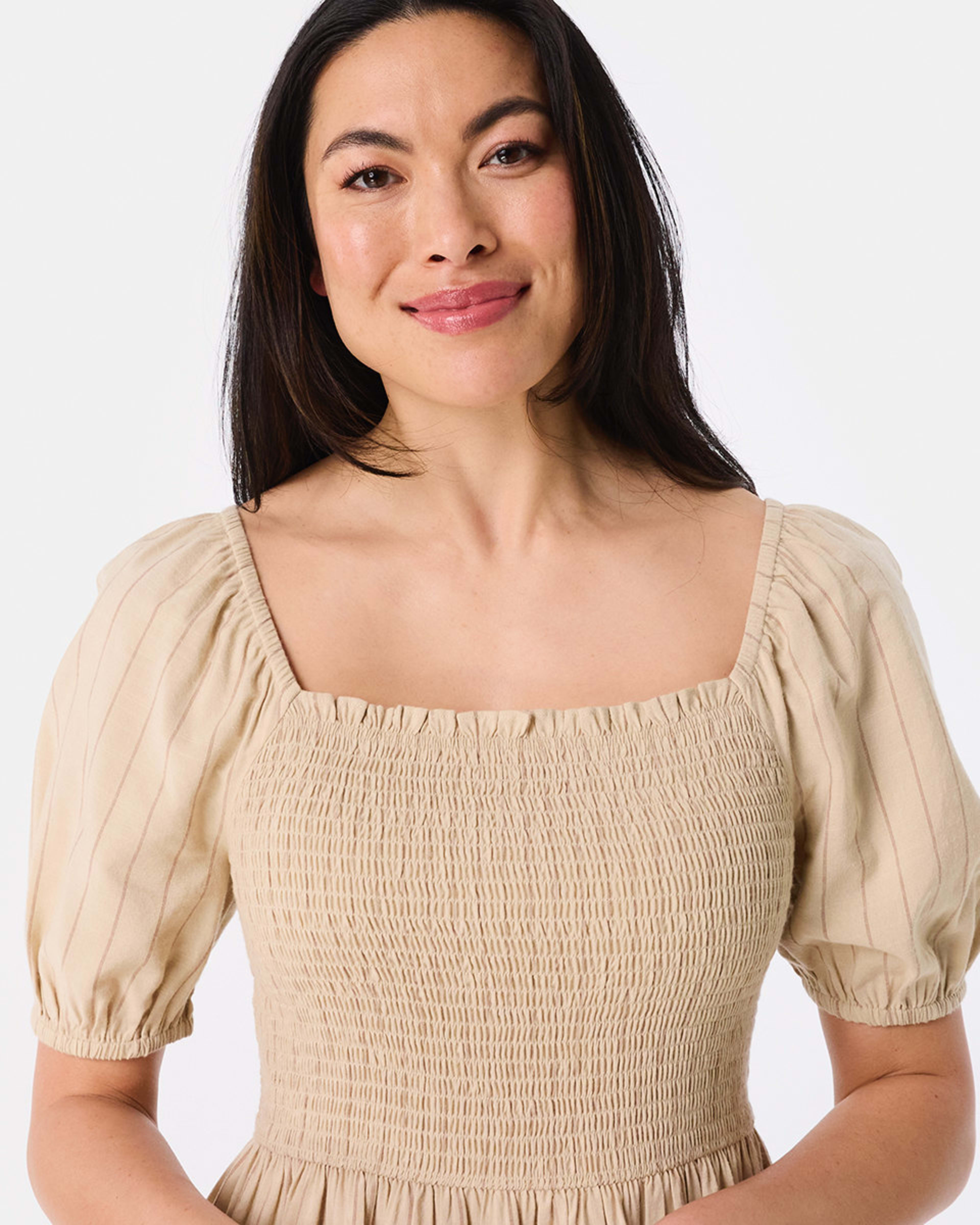 Short Sleeve Shirred Bodice Midi Dress Kmart