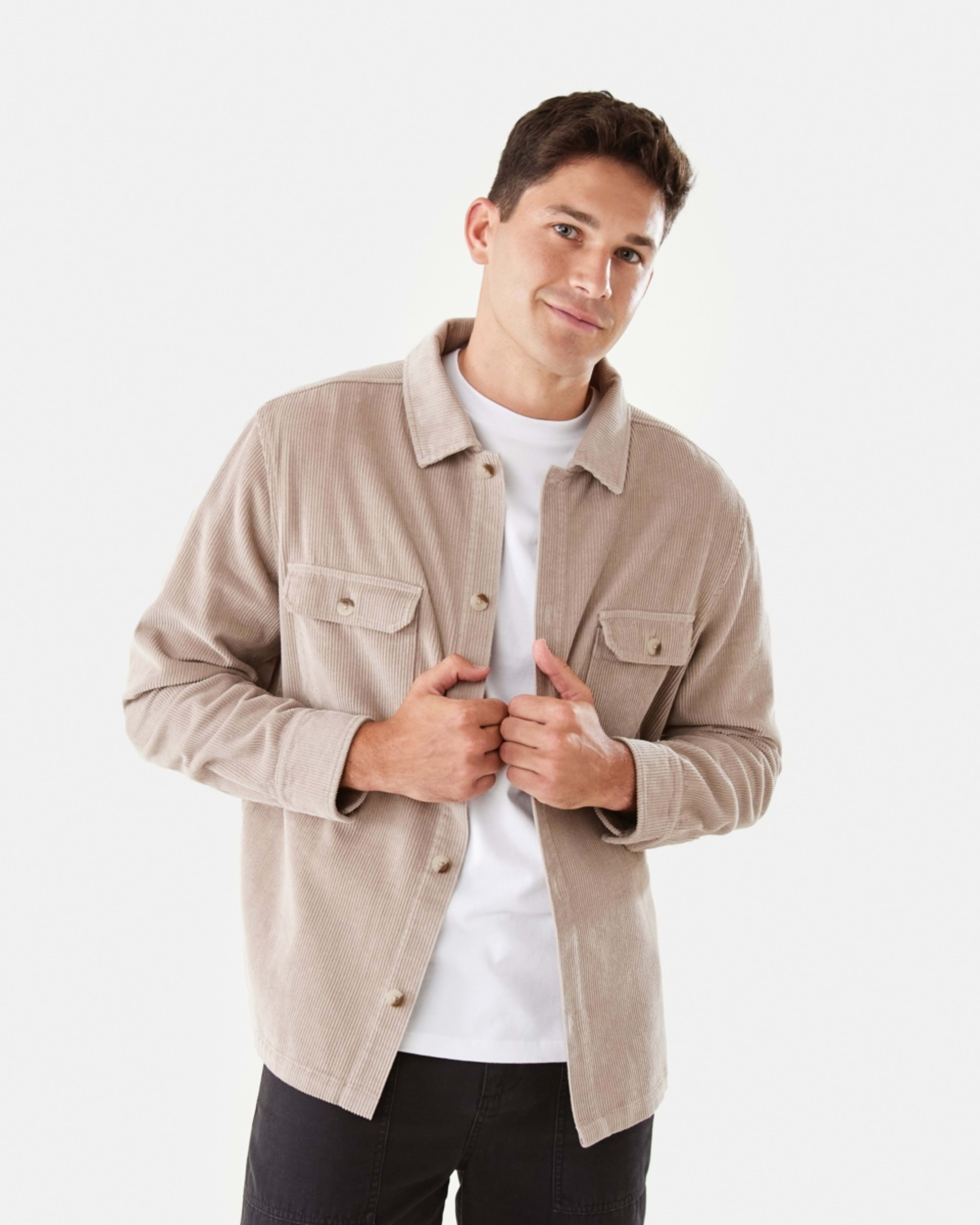 1 Long Sleeve Corduroy Overshirt String Beige