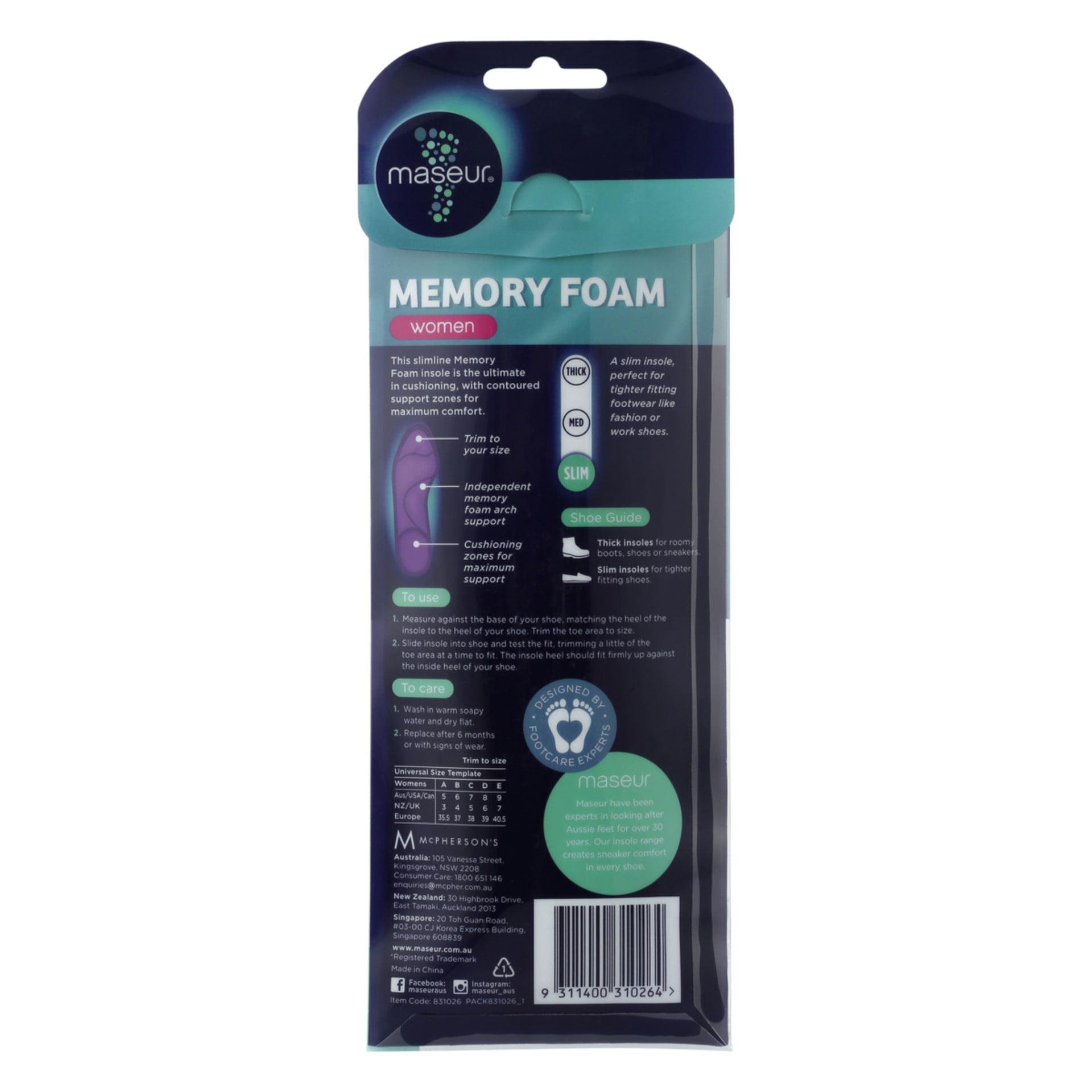 Footcare Maseur Memory Foam Insoles Kmart