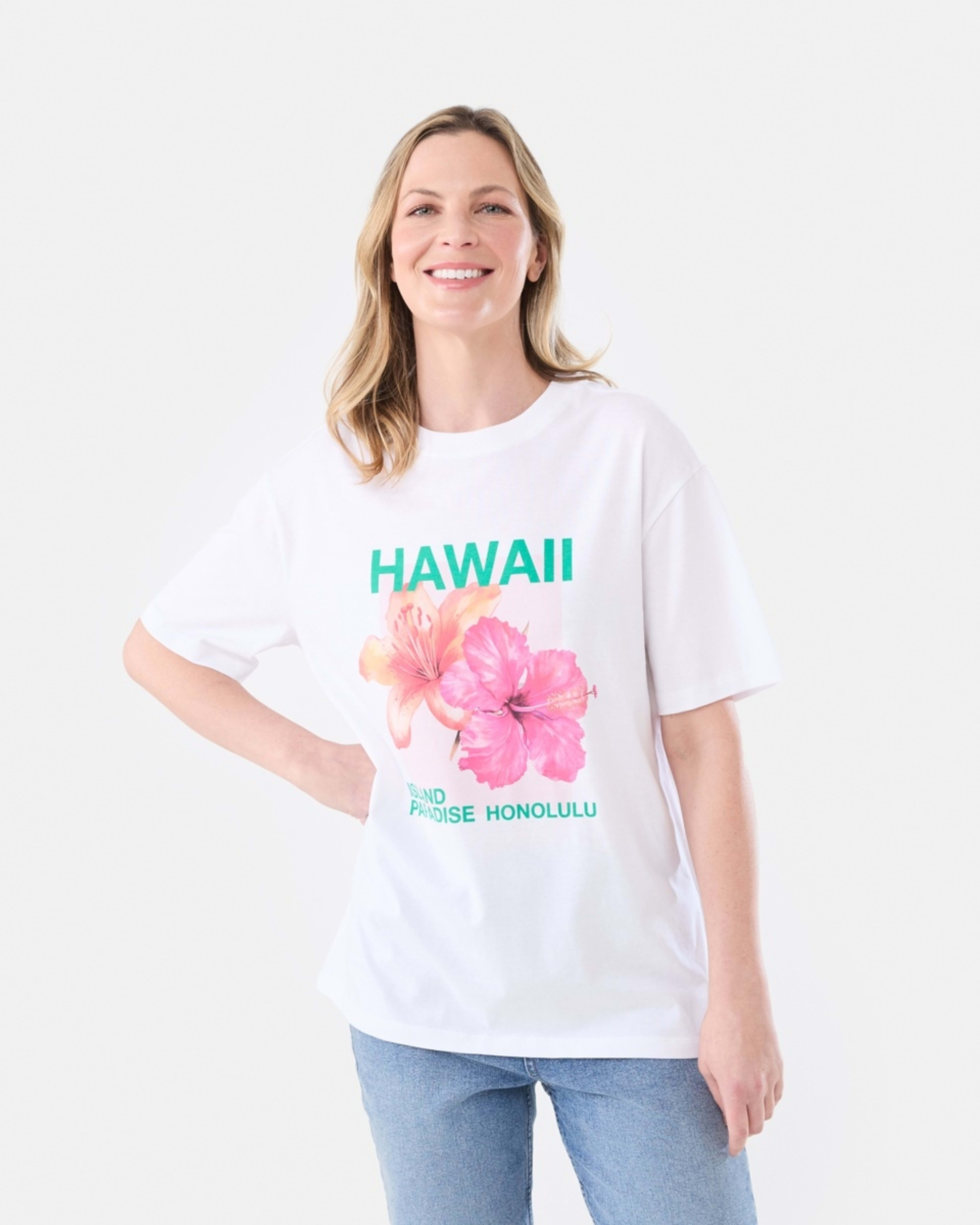 1 Short Sleeve Oversized Boyfriend T-shirt HAWAII WHITE, 1 of 5