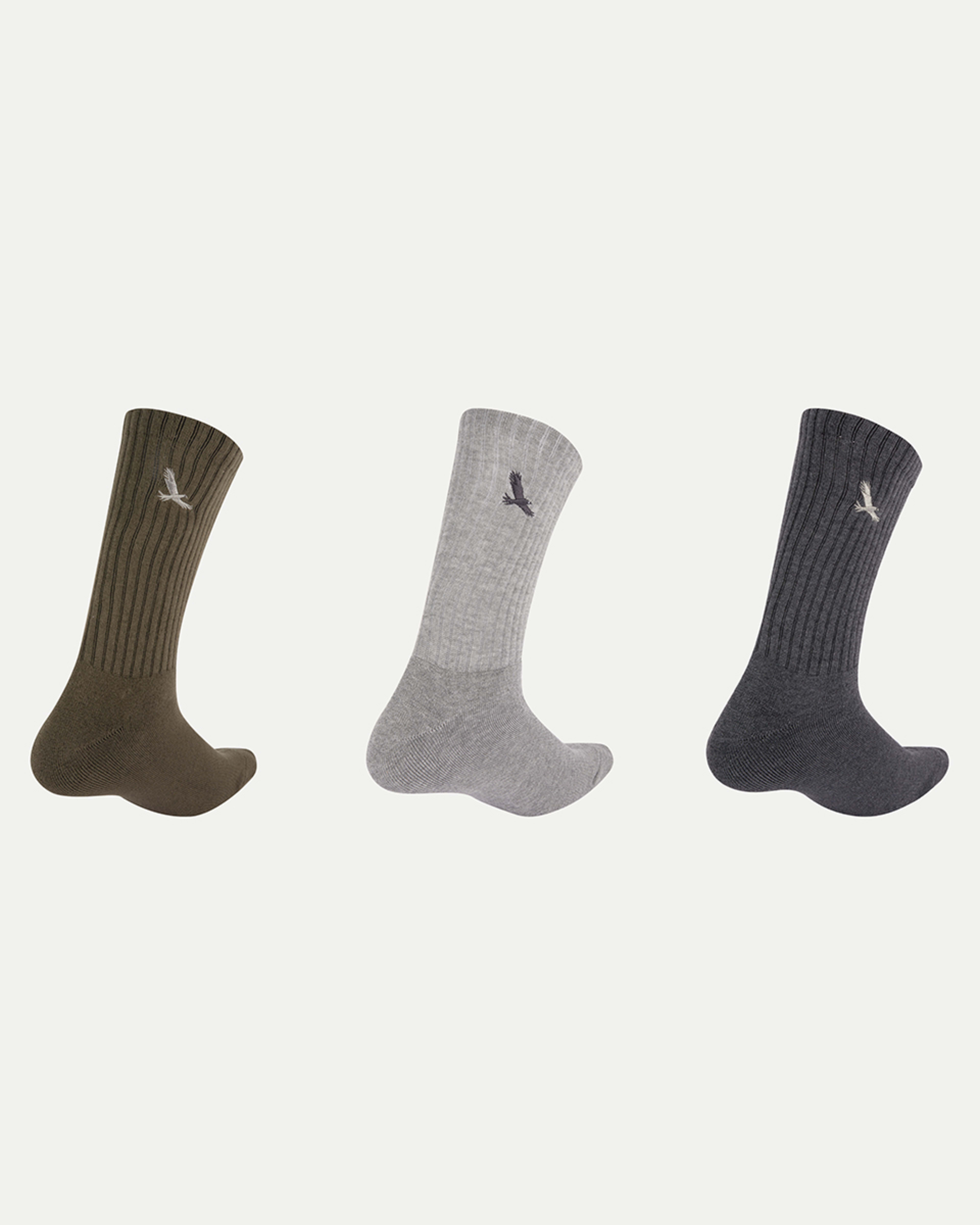2 3 Pack Bamboo Rib Crew Socks OLIVE GREY CHARCOAL, 2 of 3