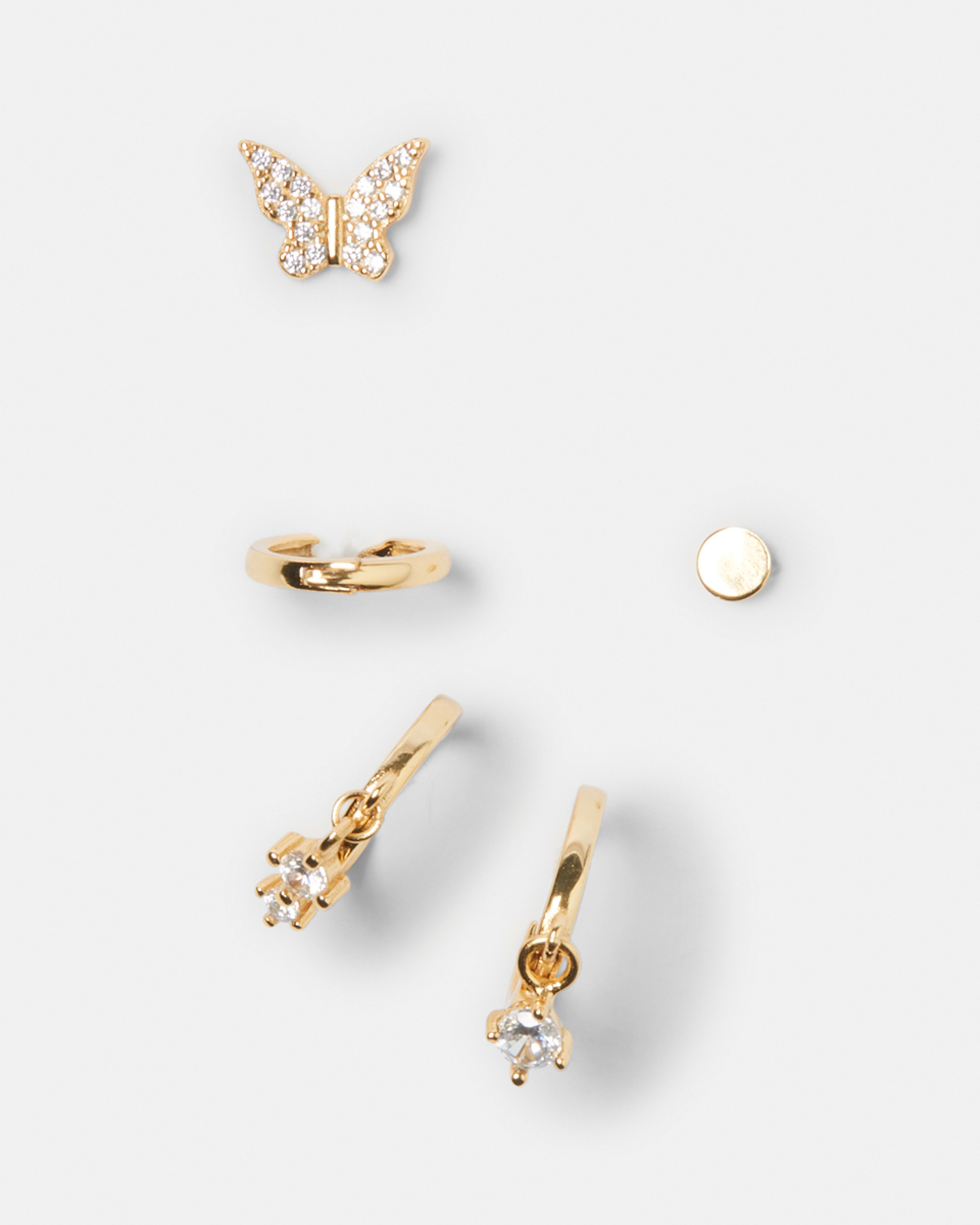 5 Pack Gold Plated Sterling Silver Butterfly Stack Earrings Kmart