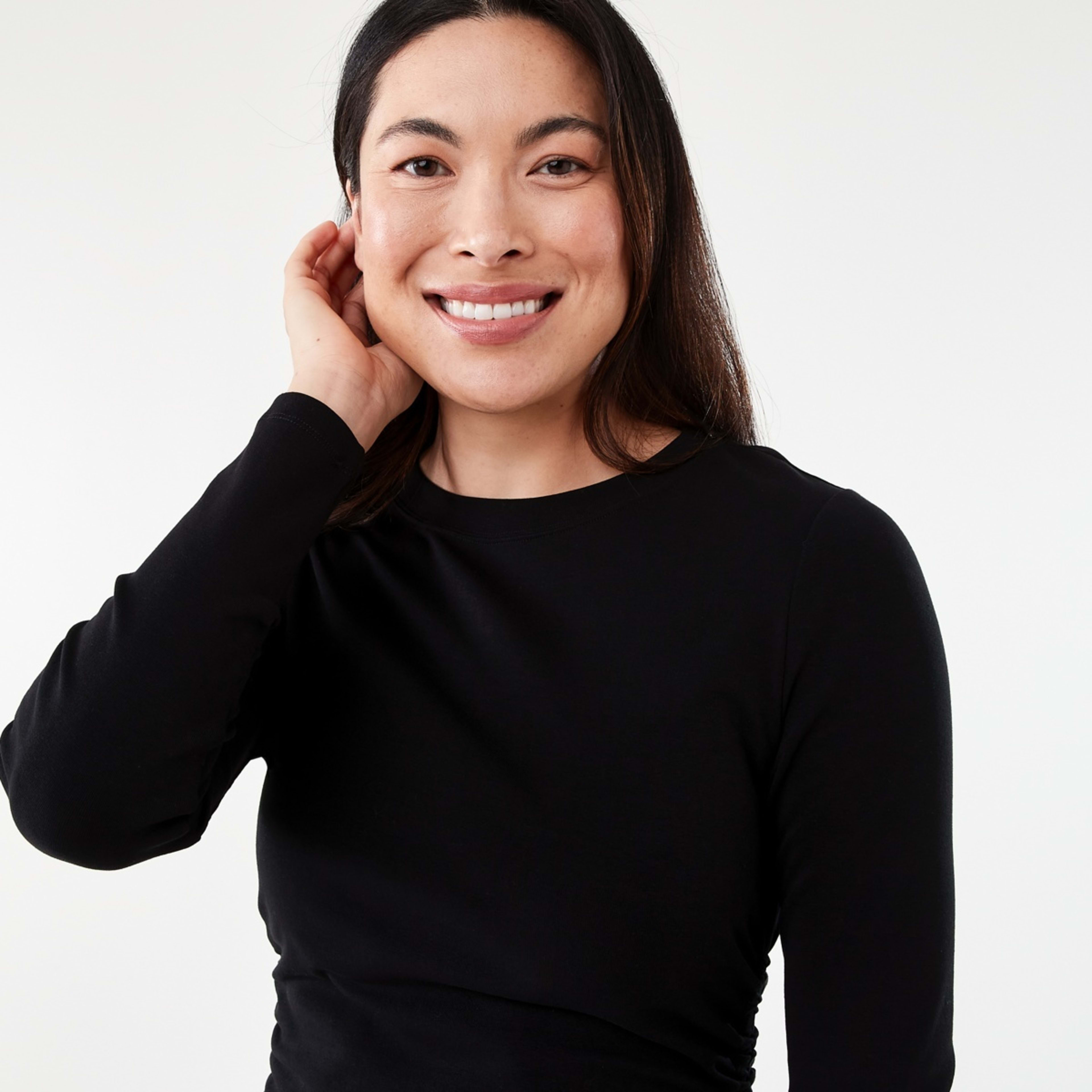 4 Long Sleeve Ruched Midi Dress Black, 4 of 6