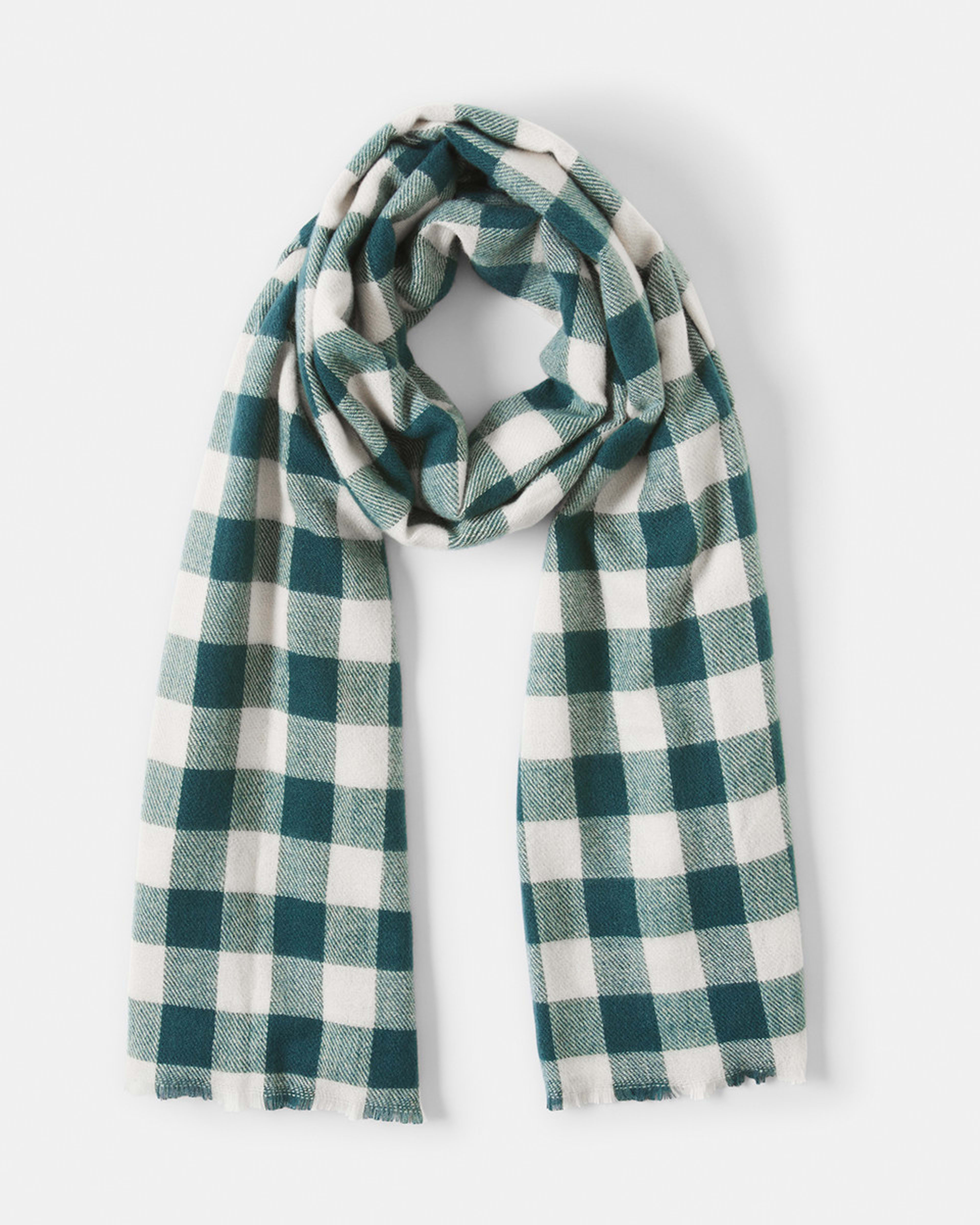 1 Check Tassel Scarf Green Chk