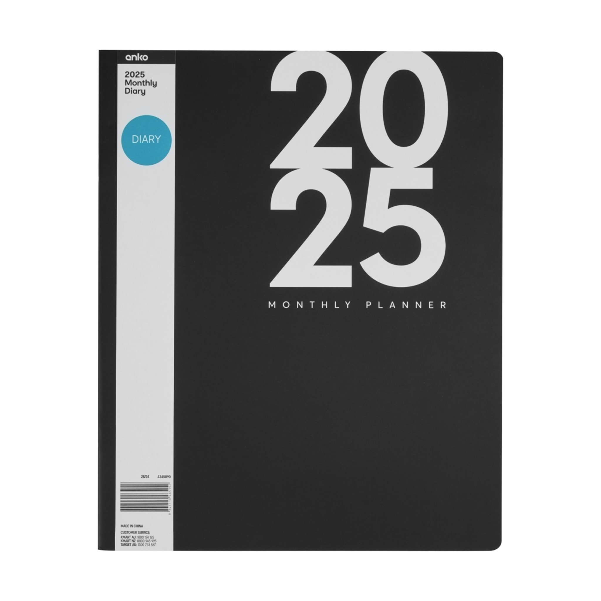 2025 Monthly Planner Diary Black Kmart NZ