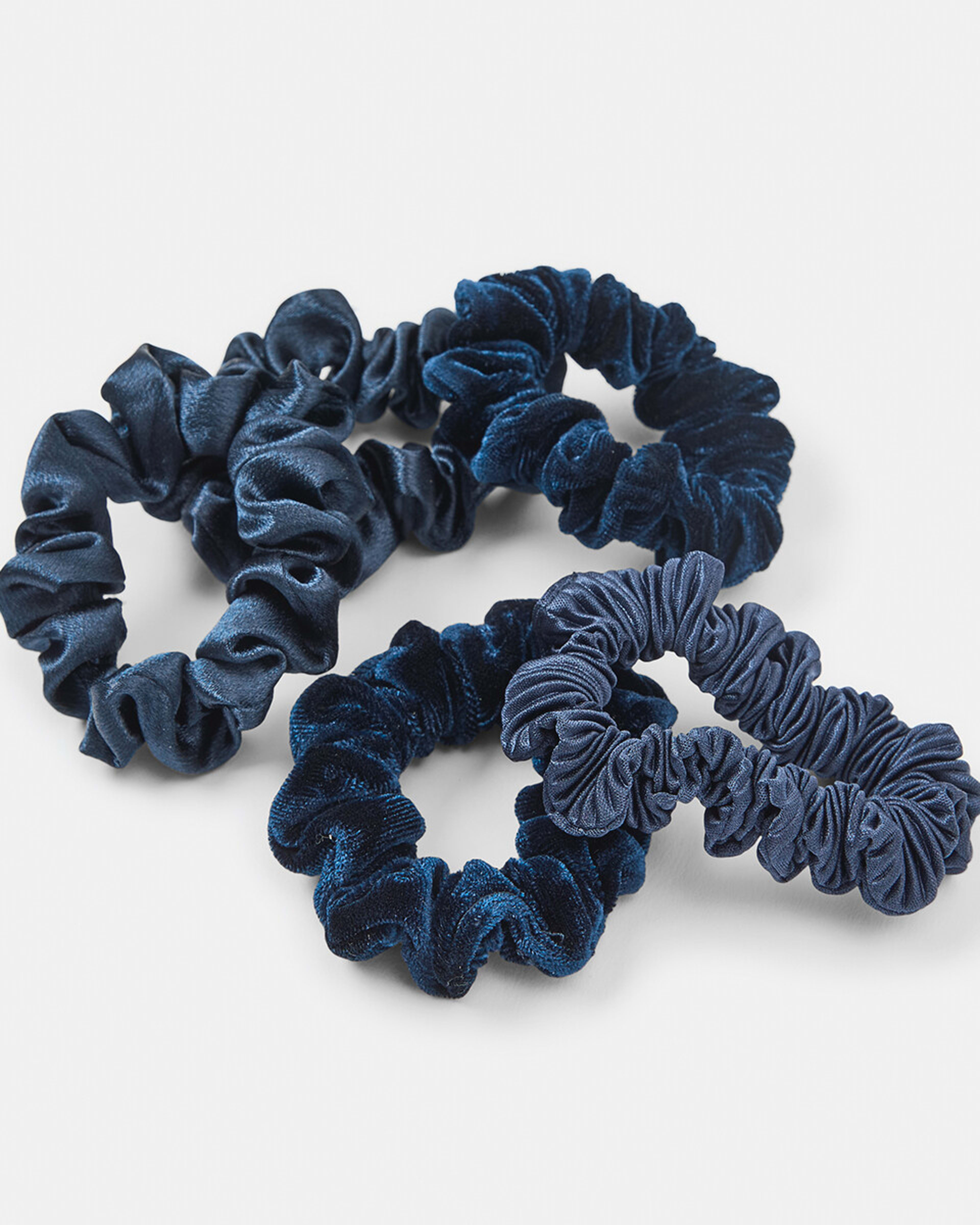 3 5 Pack Mini Textured Hair Scrunchies Navy, 3 of 5