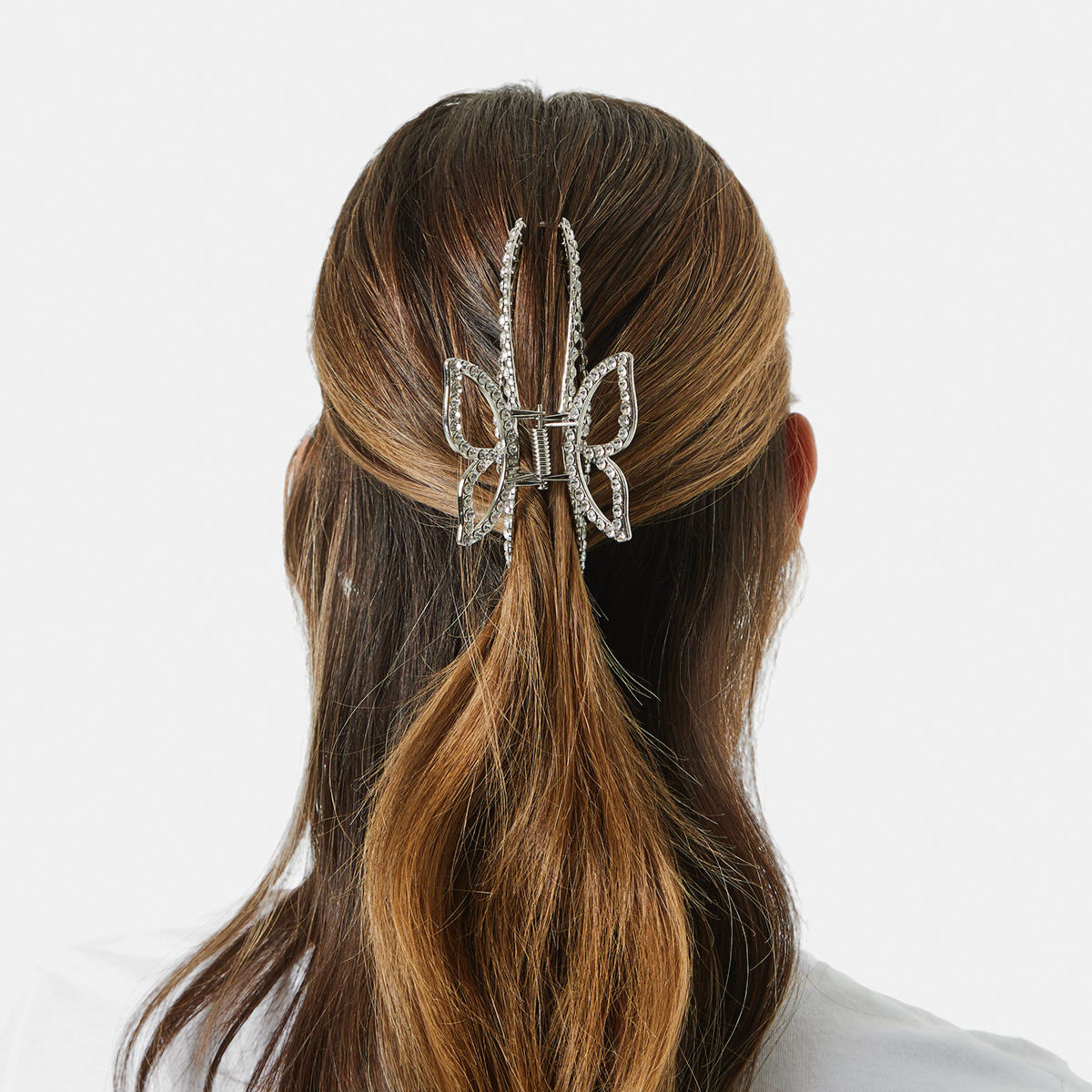 3 Silver Tone Diamante Butterfly Claw Hair Clip Diamante, 3 of 5