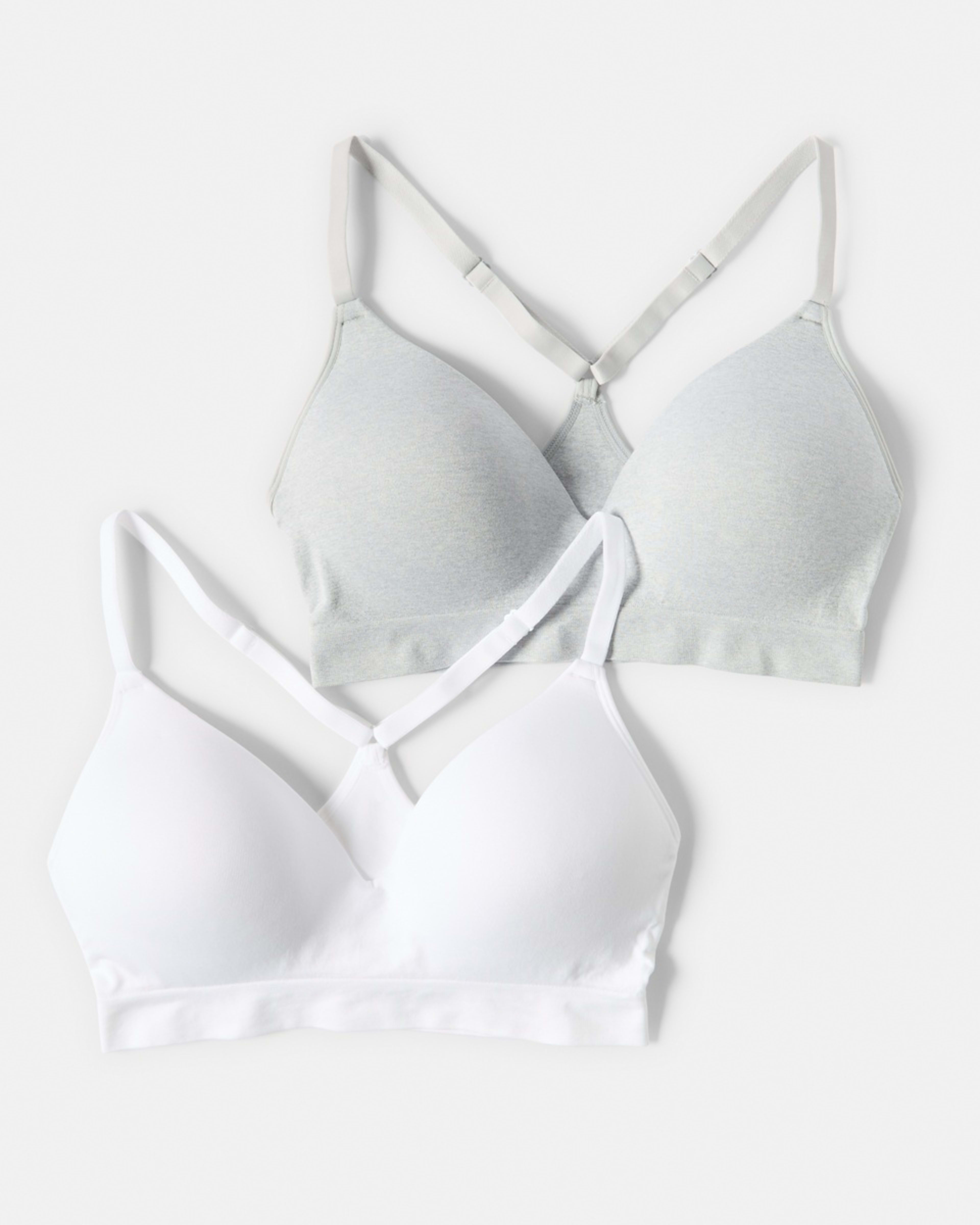 1 2 Pack Wirefree Racerback T-shirt Bra SILVER MARLE, WHITE, 1 of 10