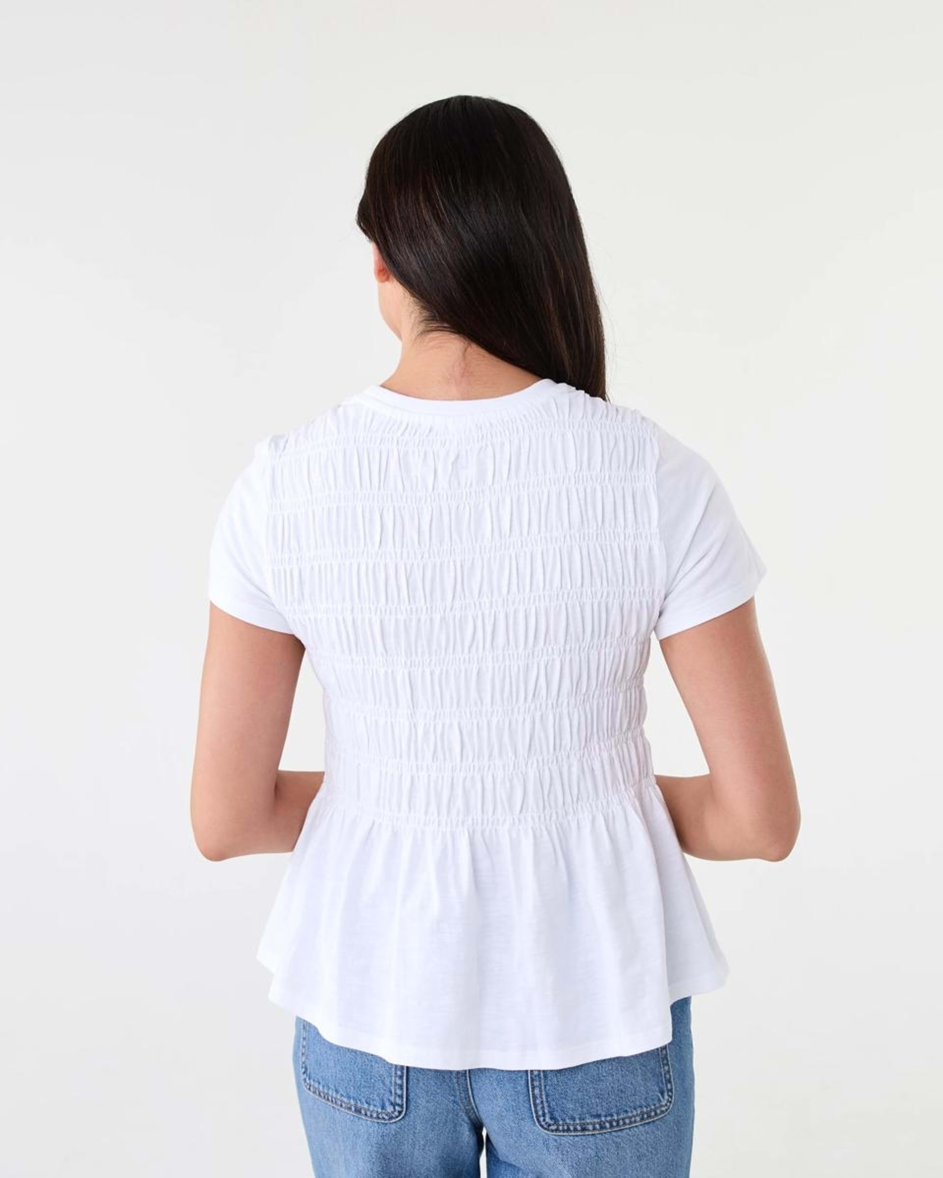 3 Short Sleeve Shirred Top White, 3 of 6