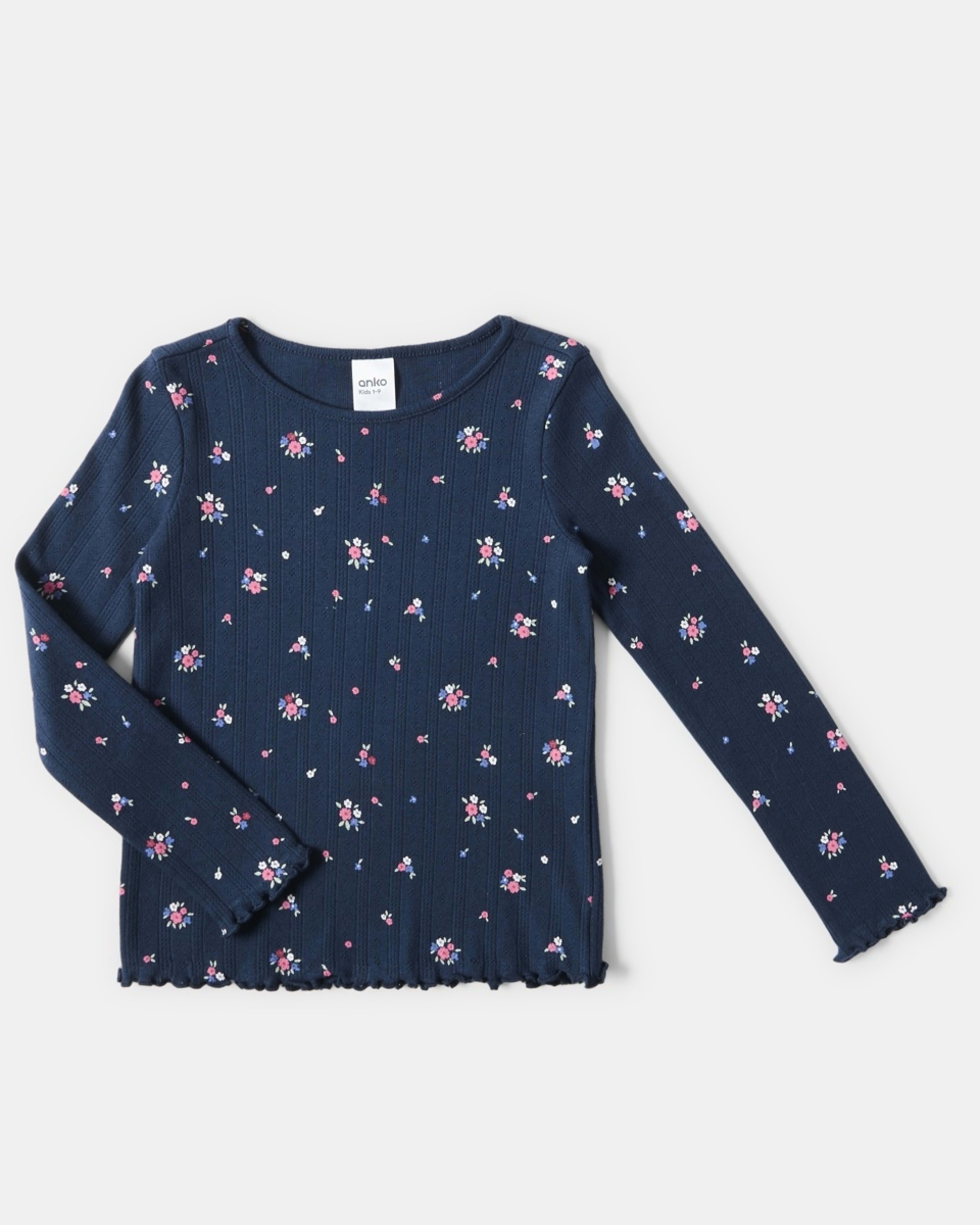 8 Long Sleeve Rib T-shirt Ditsy Floral Bouquet Navy, 8 of 9