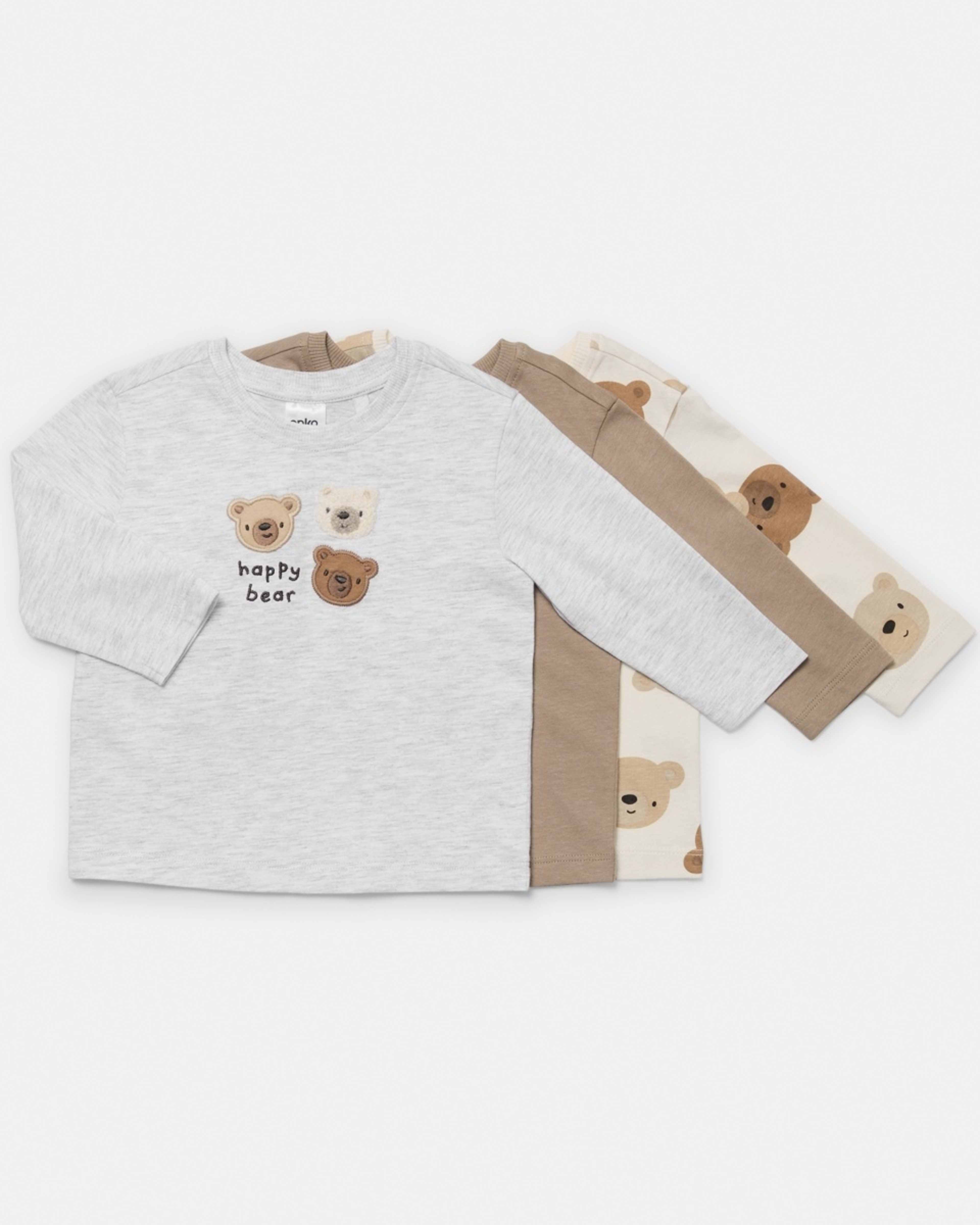 1 3 Pack Long Sleeve T-shirts Bge Bear, 1 of 8