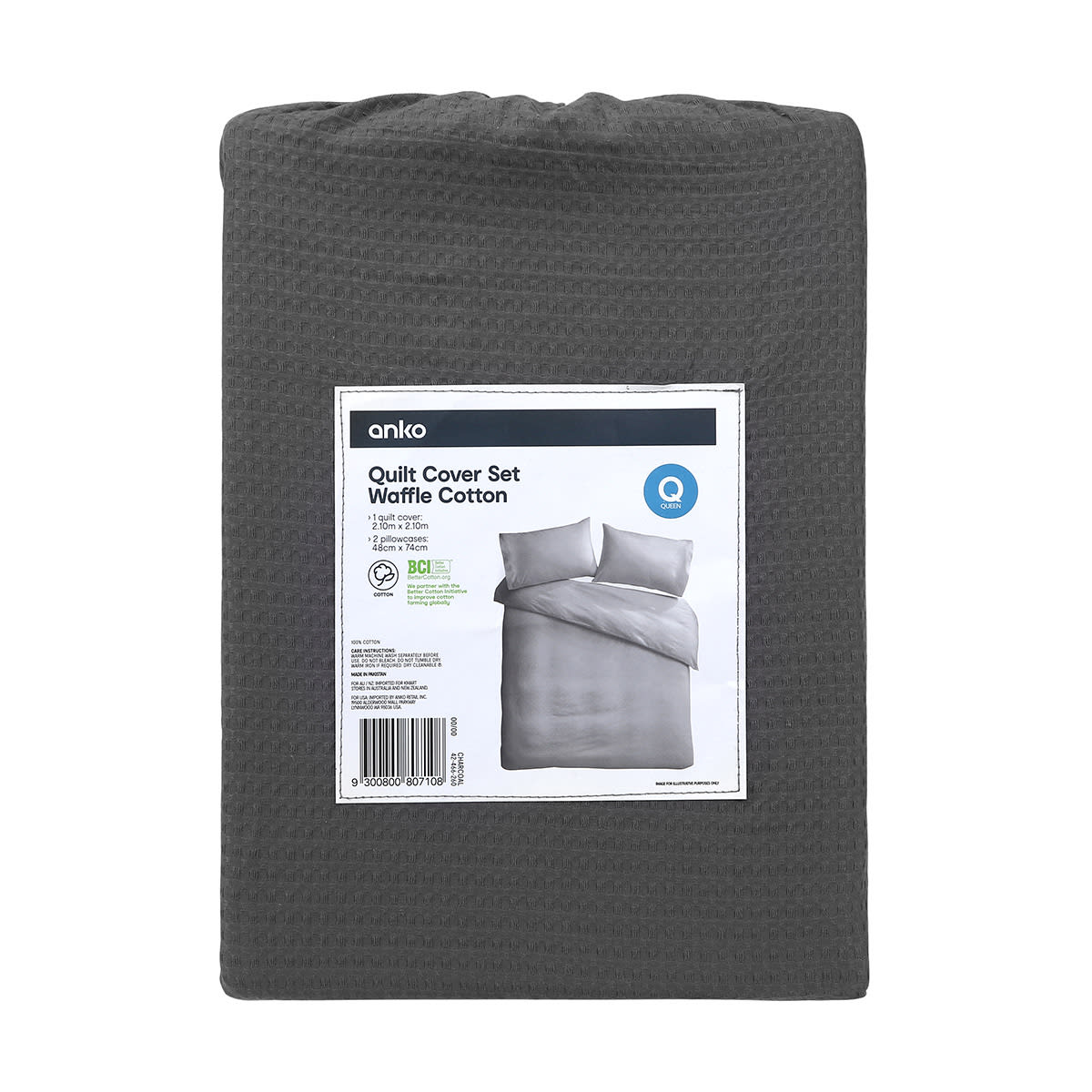Waffle Cotton Quilt Cover Set Queen Bed, Charcoal Kmart