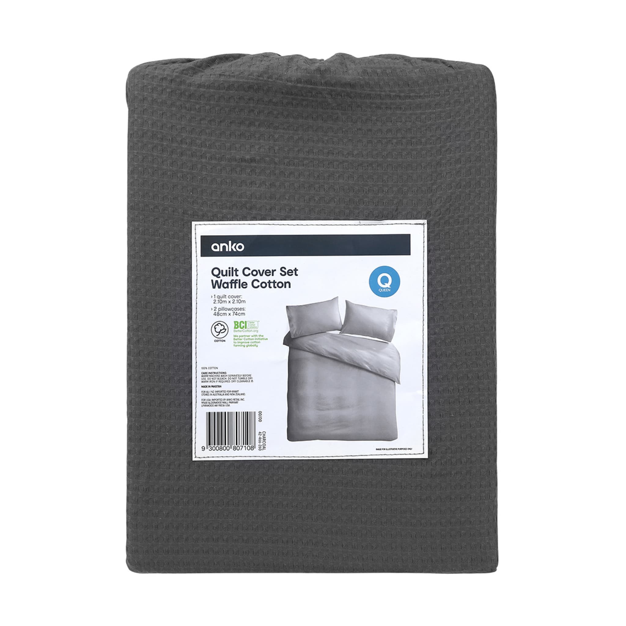 Waffle Cotton Quilt Cover Set Queen Bed, Charcoal Kmart