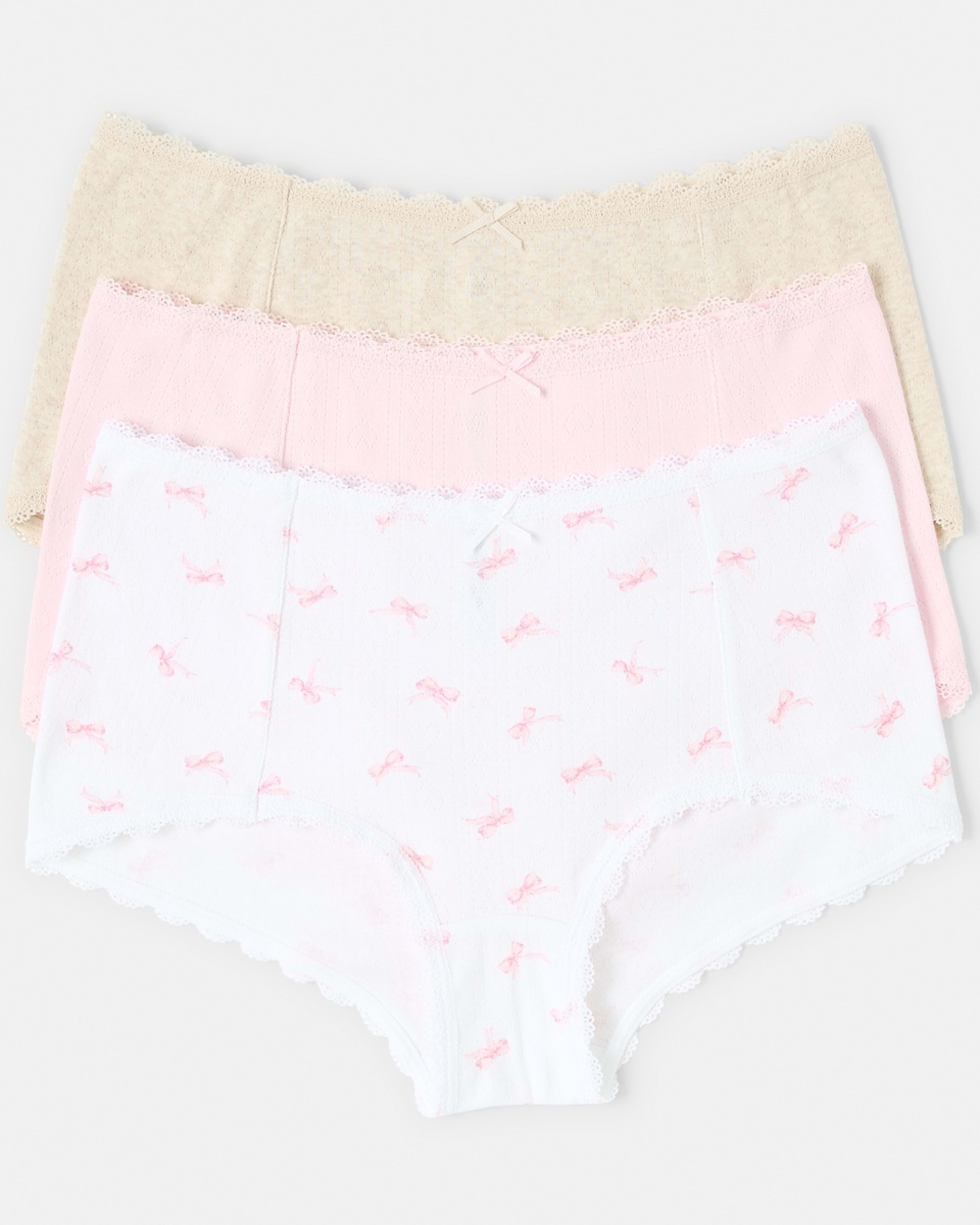 1 3 Pack Pointelle Boyleg Briefs Pink Bows