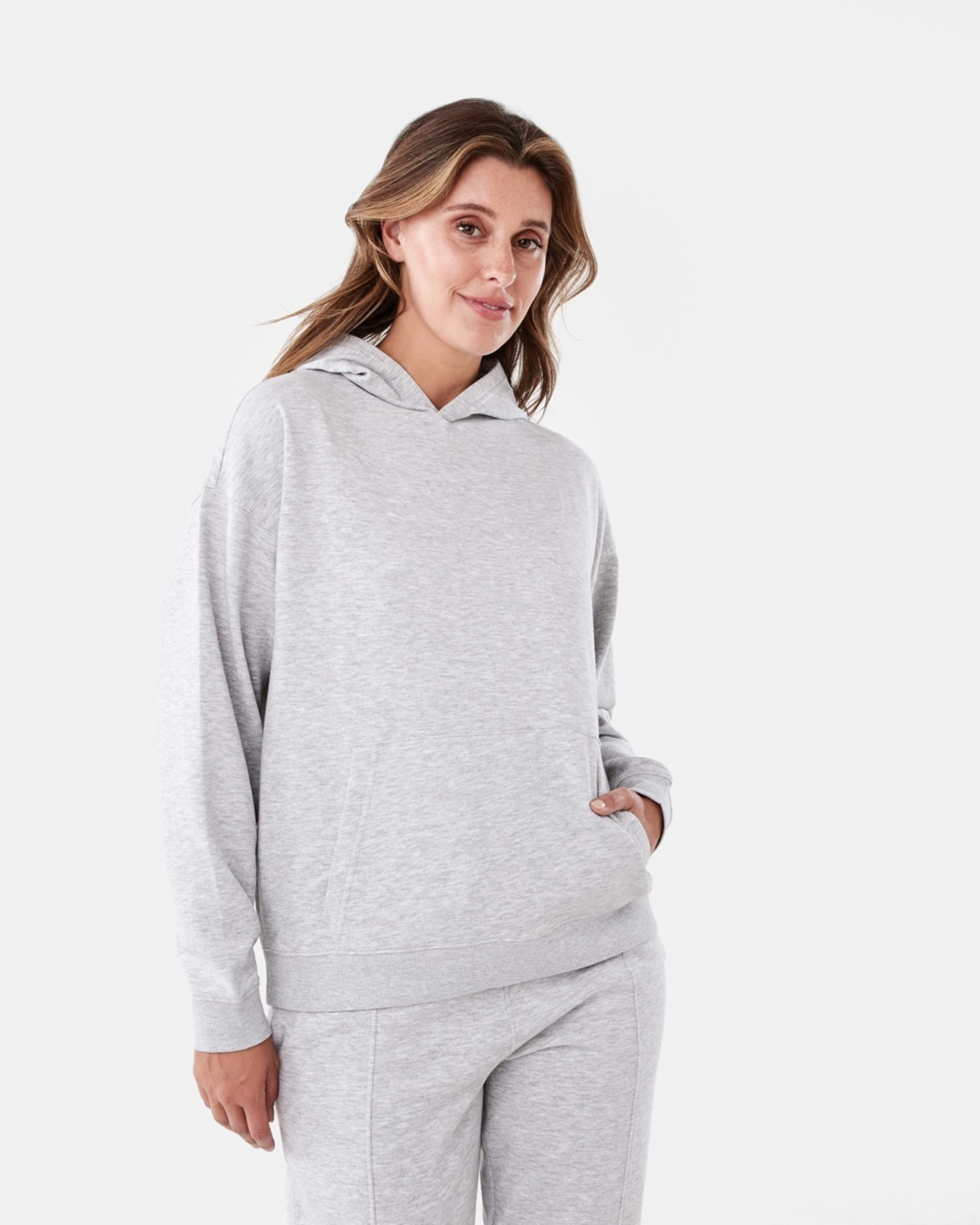 2 Active Womens Core Pop Over Hoodie Soft Grey Marle, 2 of 6