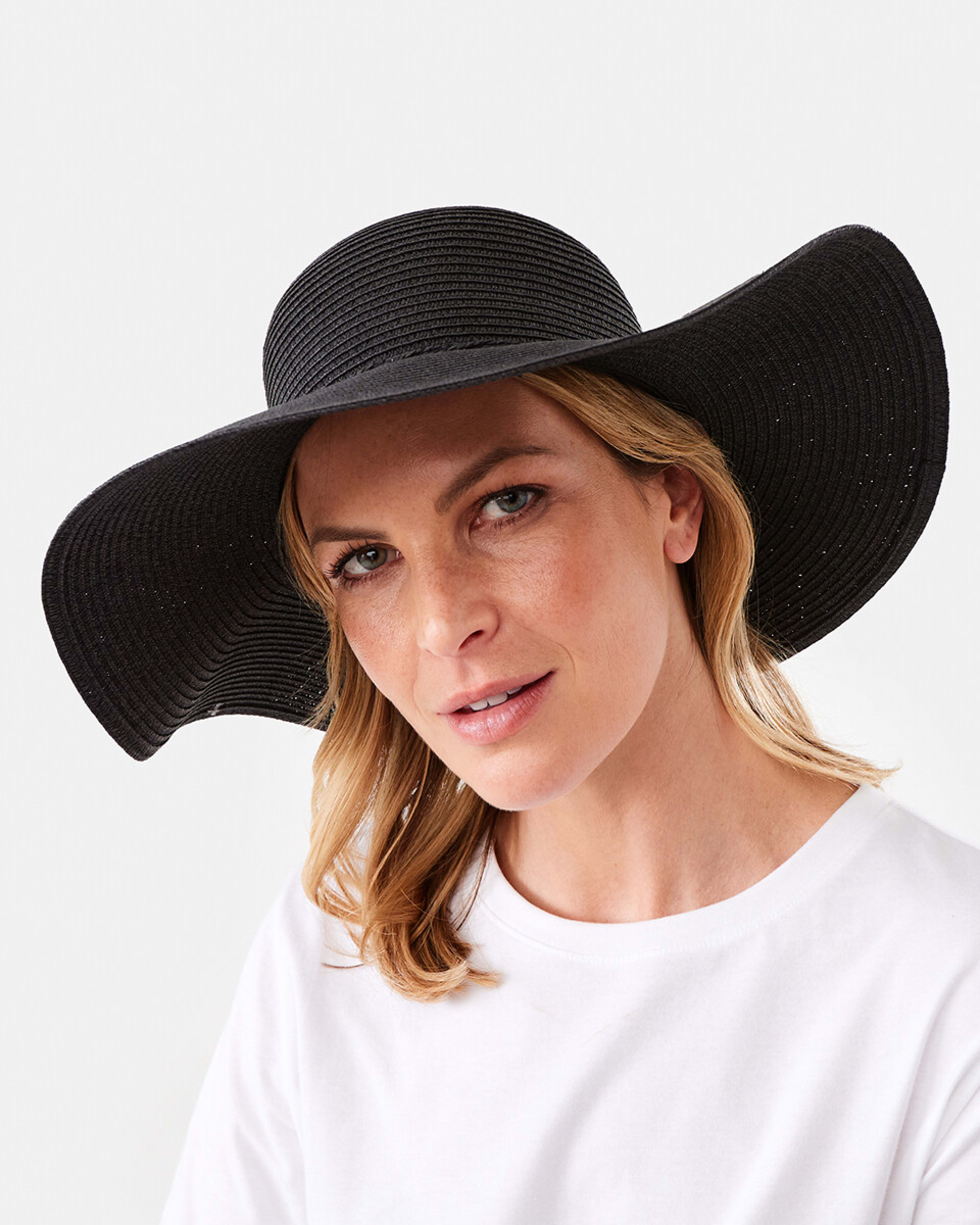 4 Ribbon Trim Wide Brim Hat Black, 4 of 4