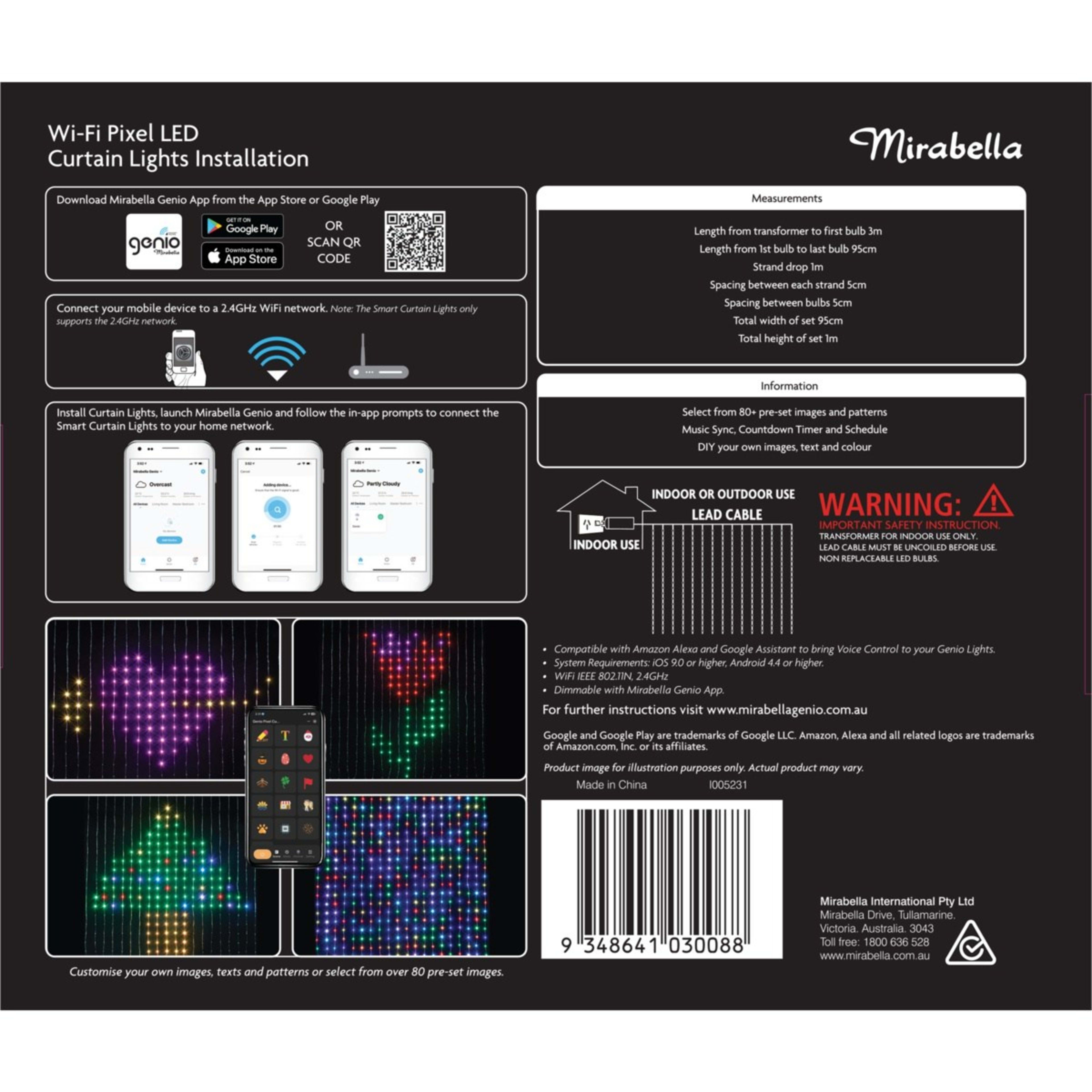 Mirabella Genio Smart Home WiFi 400 Pixel LED Customisable Curtain