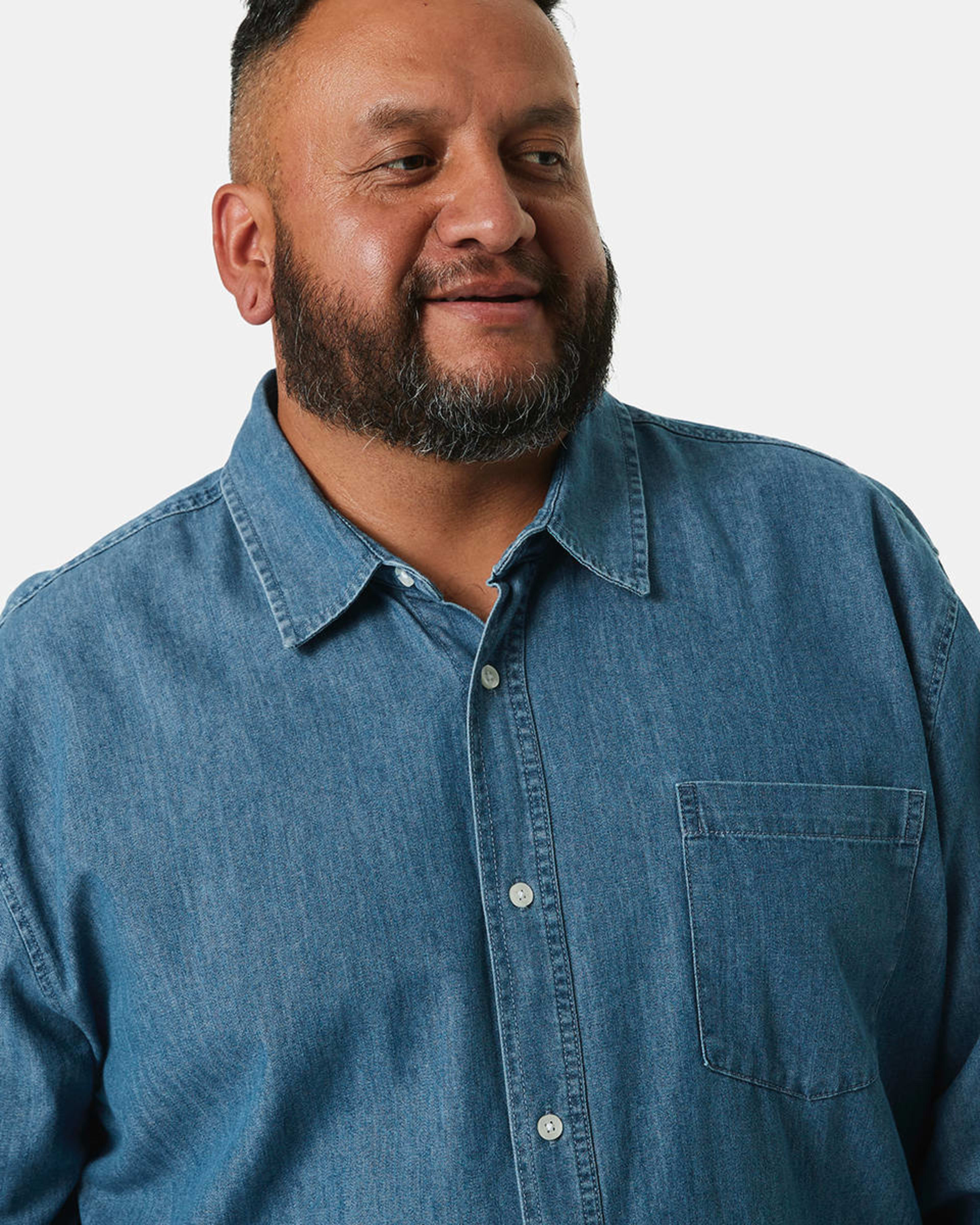 Men's Larger Size Long Sleeve Chambray Shirt Kmart