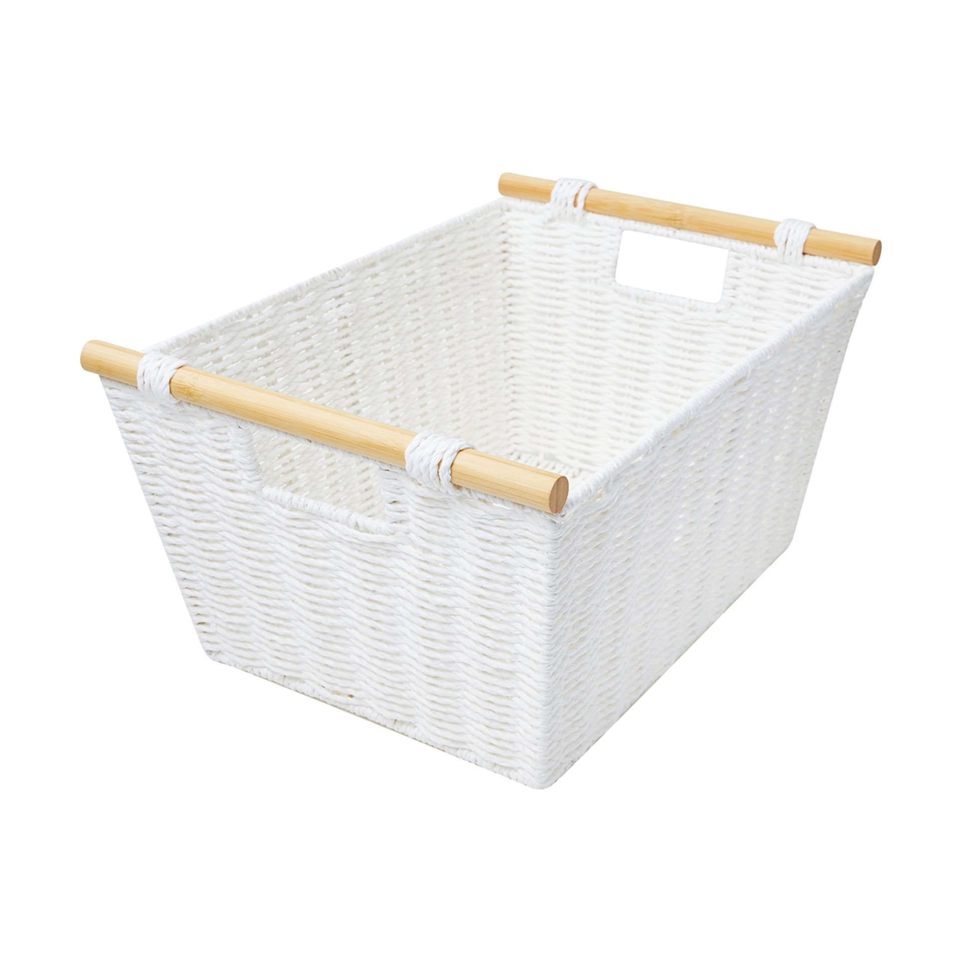 Rectangle Bamboo Handle Basket Medium, White Kmart