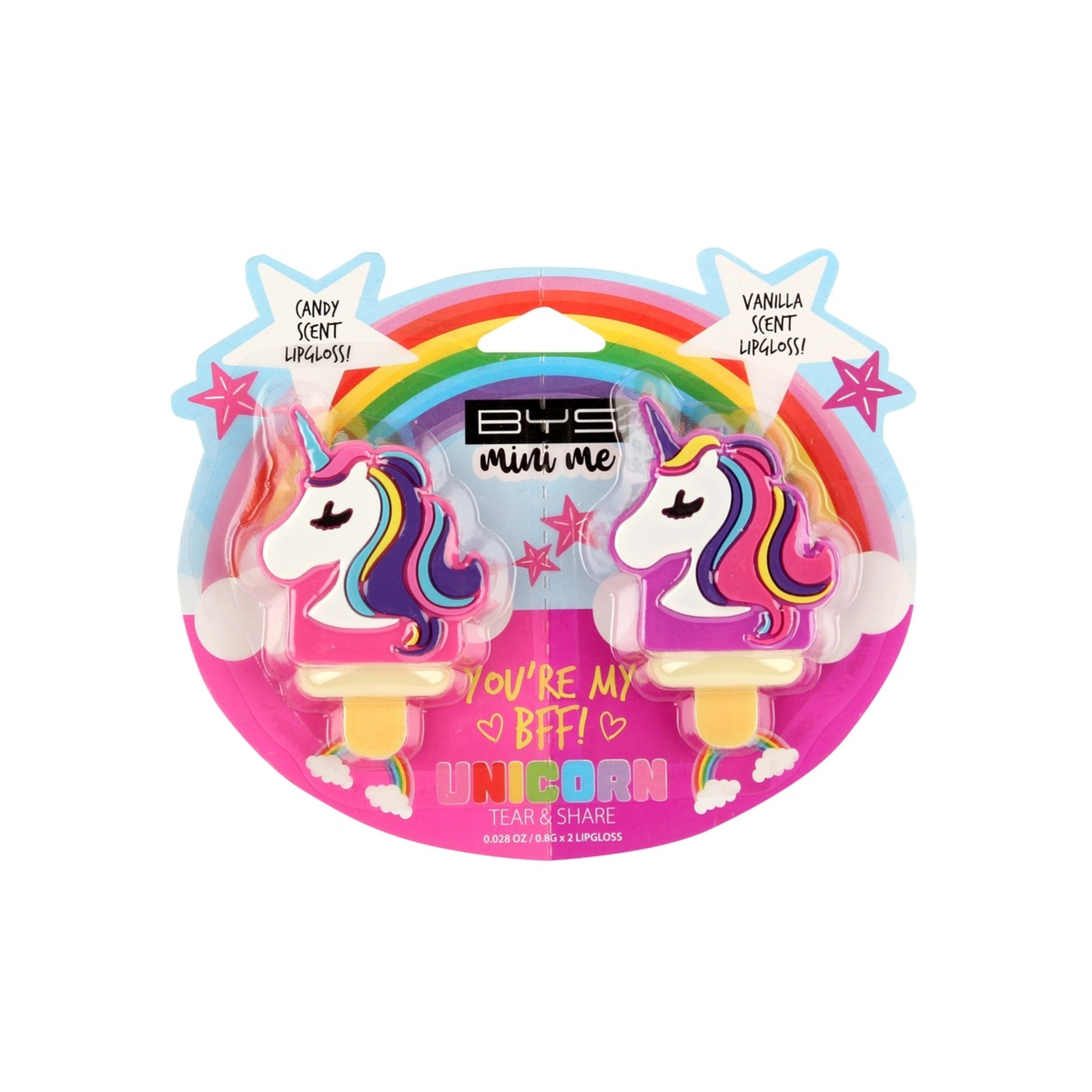 1 BYS Mini Me 2 Pack Unicorn Tear & Share Lip Glosses - Candy and Vanilla Scent