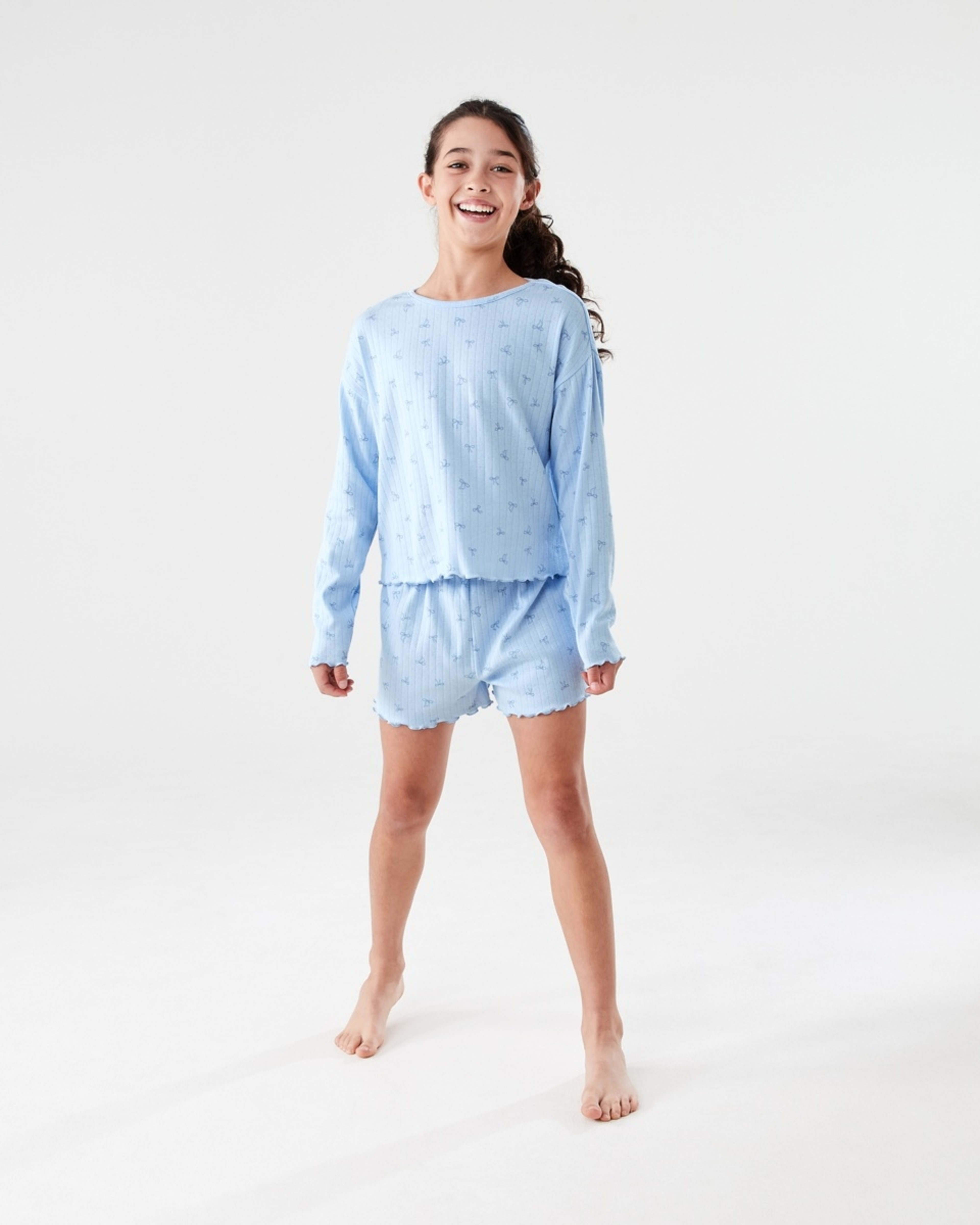 6 Long Sleeve Pointelle Pyjama Set Blu Bows, 6 of 9
